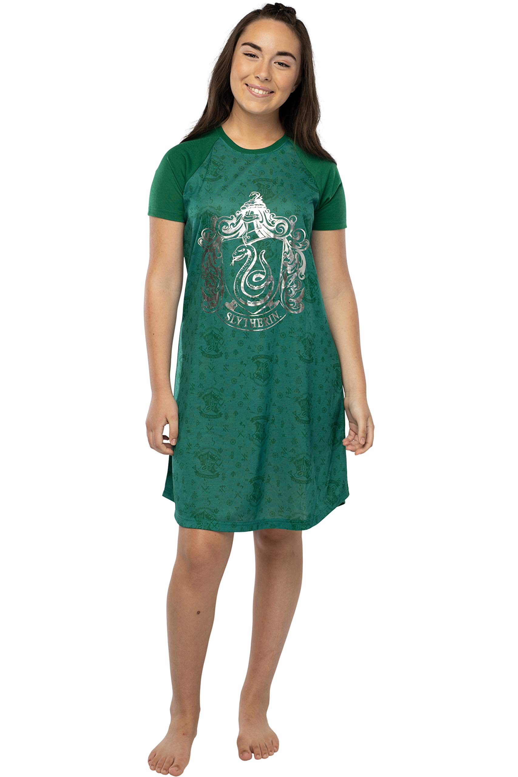Harry Potter Women's Pajama Set - Hogwarts Houses Foil Print Nightgown for Women & Teens | Cozy Sleepwear for Potterheads, Gift for Fans, Halloween Costume