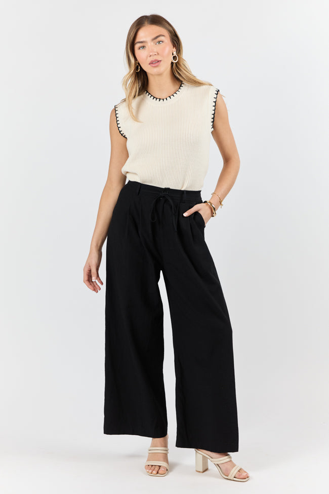 True Bliss Black Pull On Wide Leg Trousers for Women - Comfortable High Waist Palazzo Pants - Perfect for Work, Office, Travel & Casual Wear
