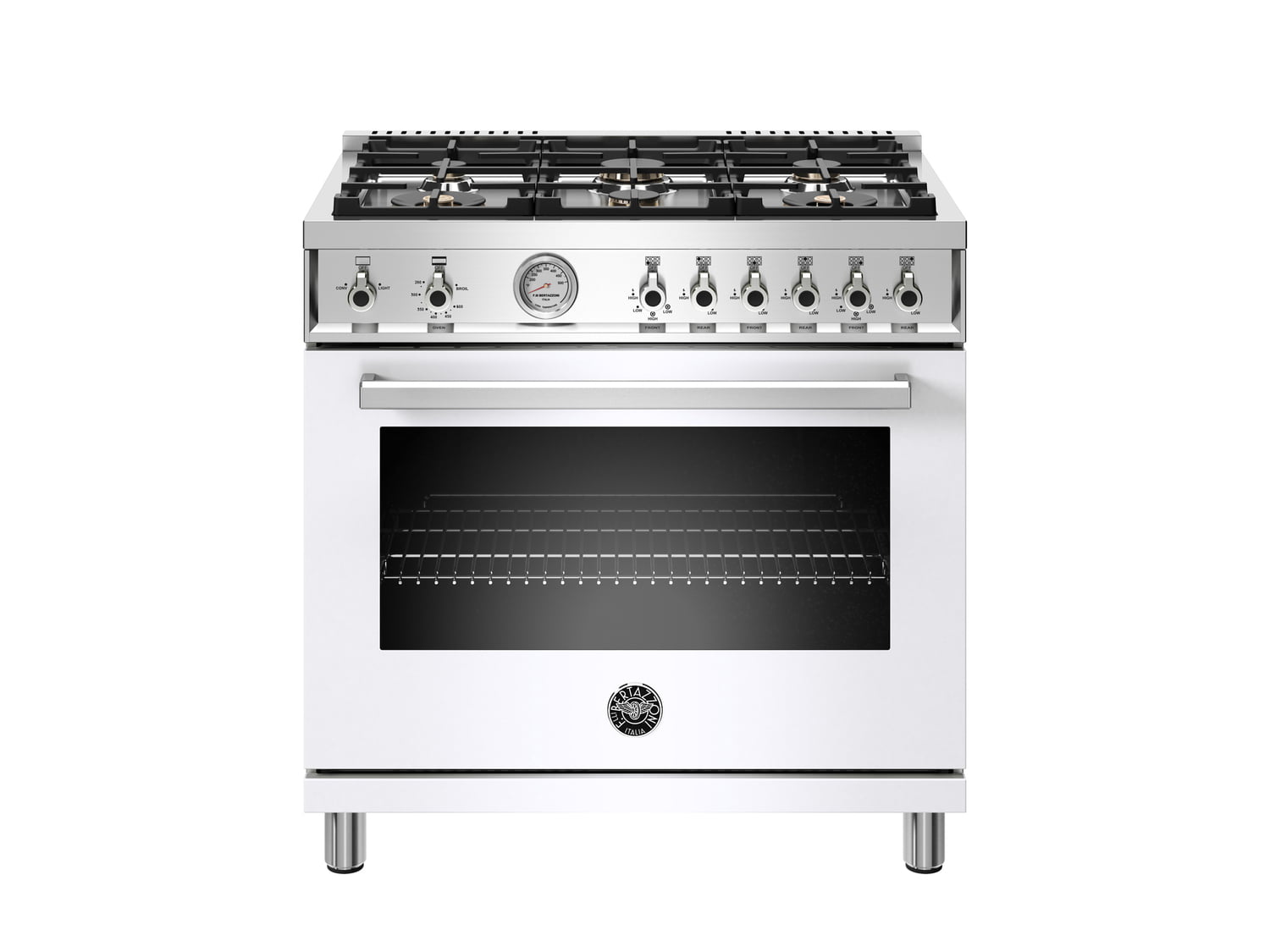Bertazzoni PROF366GASBIT 36 Inch Professional Gas Range with 6 Brass Burners in Bianco White - Perfect for Home Chefs & Gourmet Cooking in Modern Kitchens