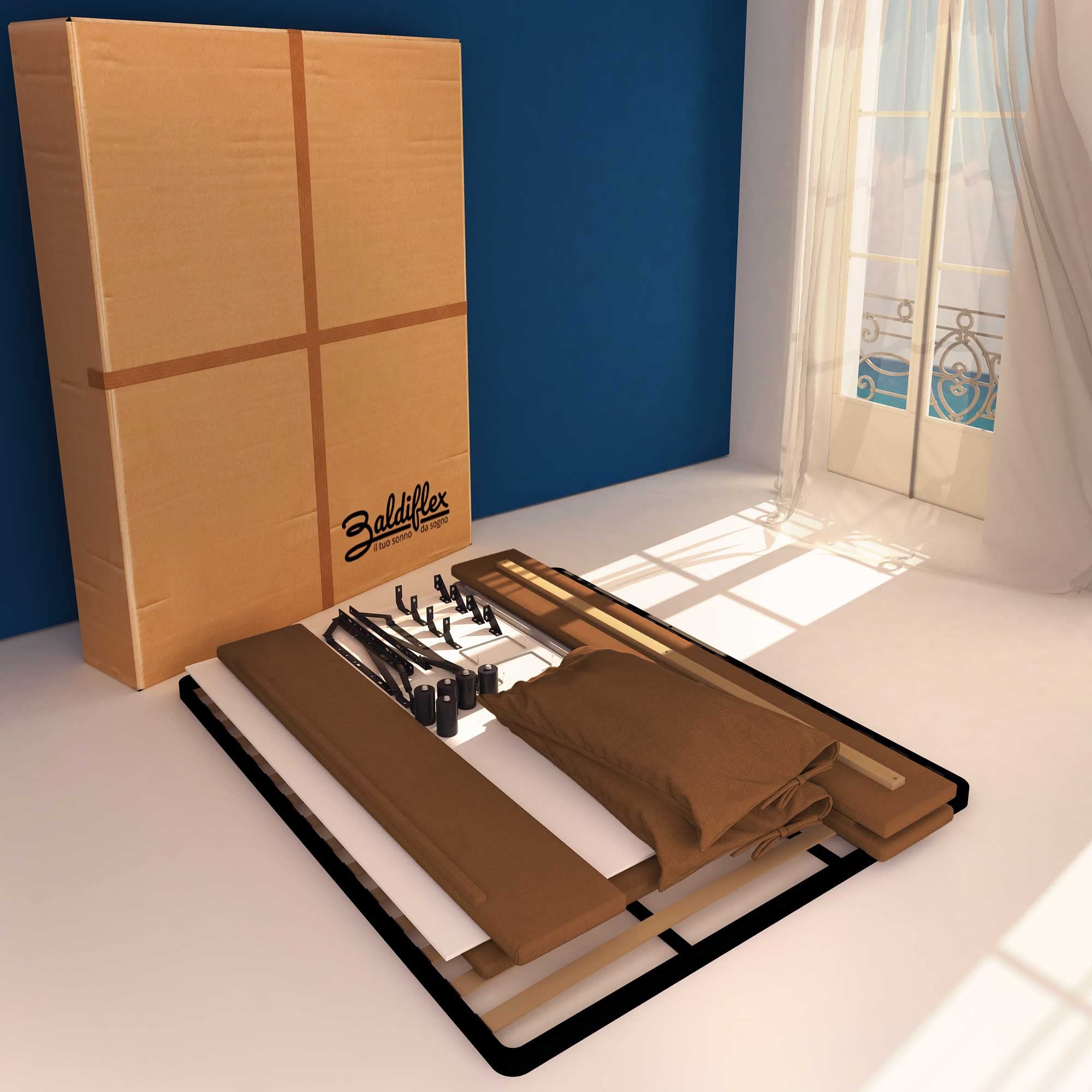 Baldiflex Single Bed with Storage - Licia Soft Synthetic Leather, Slatted Base for Single Mattresses, 160 x 200 cm, Padded Headboard, Brown - Perfect for Small Bedrooms, Guest Rooms & Studio Apartments