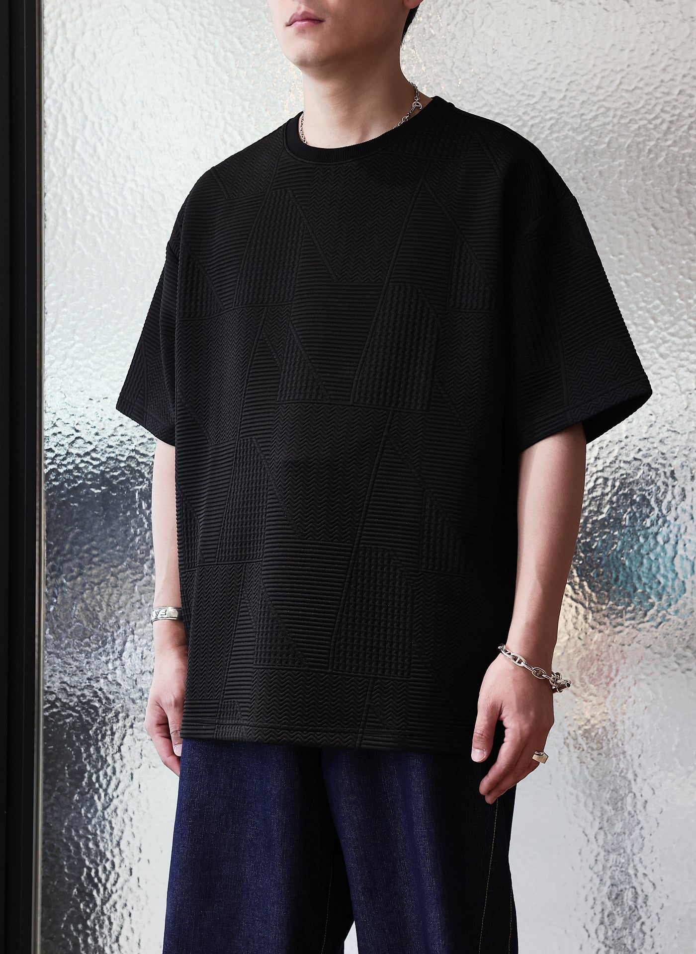 Stylish Polyester Spandex Jacquard Oversized T-Shirt for Women - Comfortable & Trendy Casual Wear for Everyday Outfits