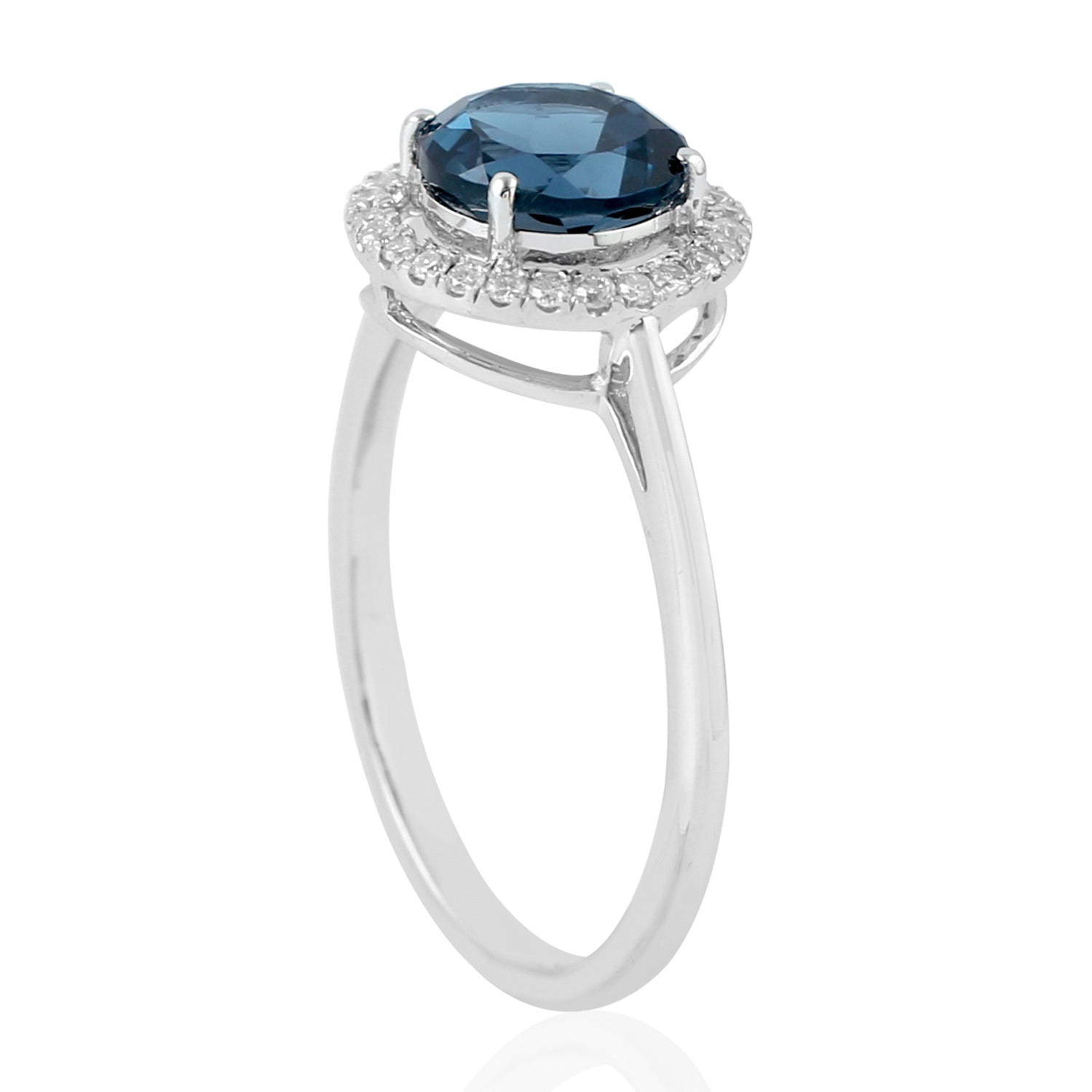 London Blue Topaz Solitaire Ring in 18K White Gold - Elegant Women's Jewelry for Engagement, Anniversary & Special Occasions
