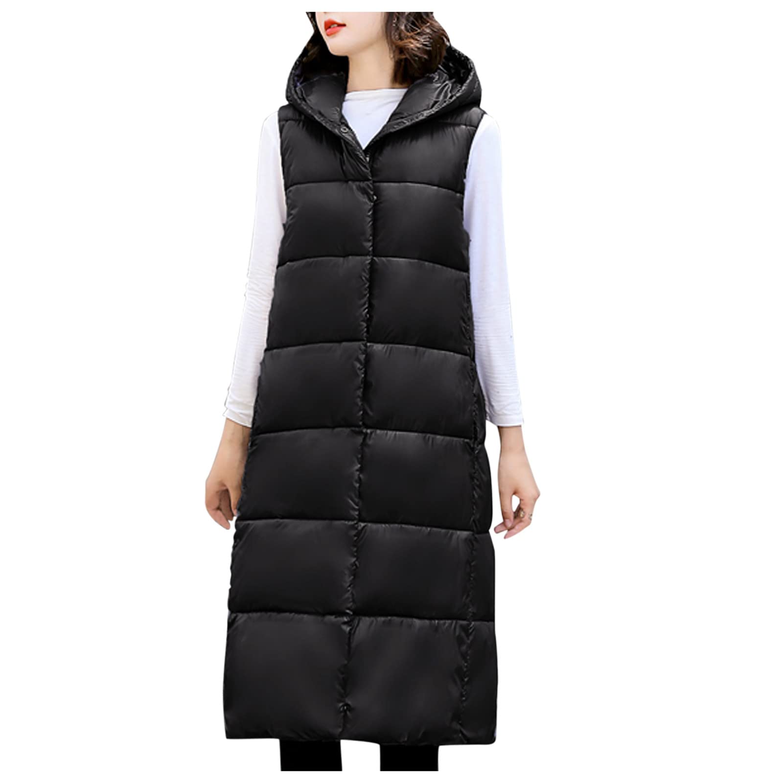 Women's Long Winter Coat with Hood - Sleeveless Down Vest, Quilted Warm Puffer Jacket for Cold Weather - Perfect for Outdoor Activities, Travel & Daily Wear
