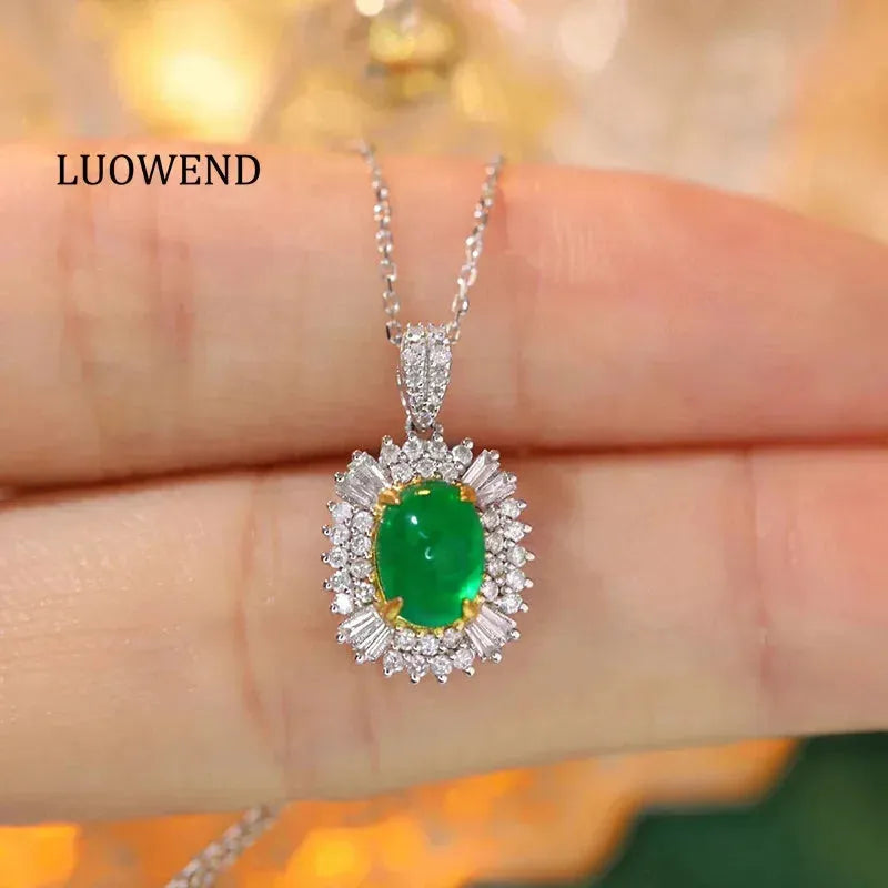 18K White & Yellow Gold Emerald Necklace for Women - Luxury Wedding Jewelry with Real Natural Diamonds & Emeralds | Perfect for Bridal, Anniversary, and Special Occasion Gifts