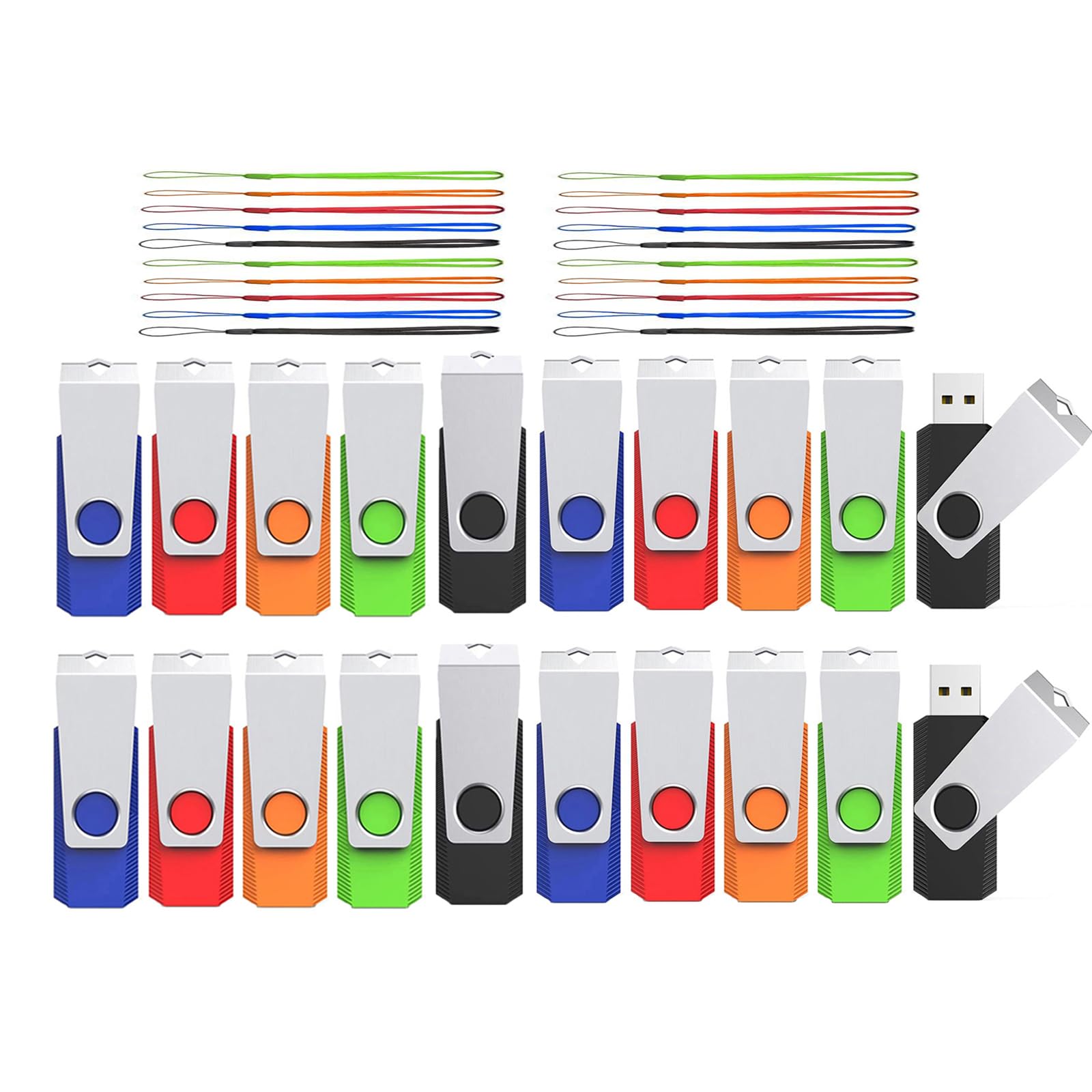 20-Pack 4GB USB 2.0 Flash Drives with Lanyards - Bulk Storage for Office & School