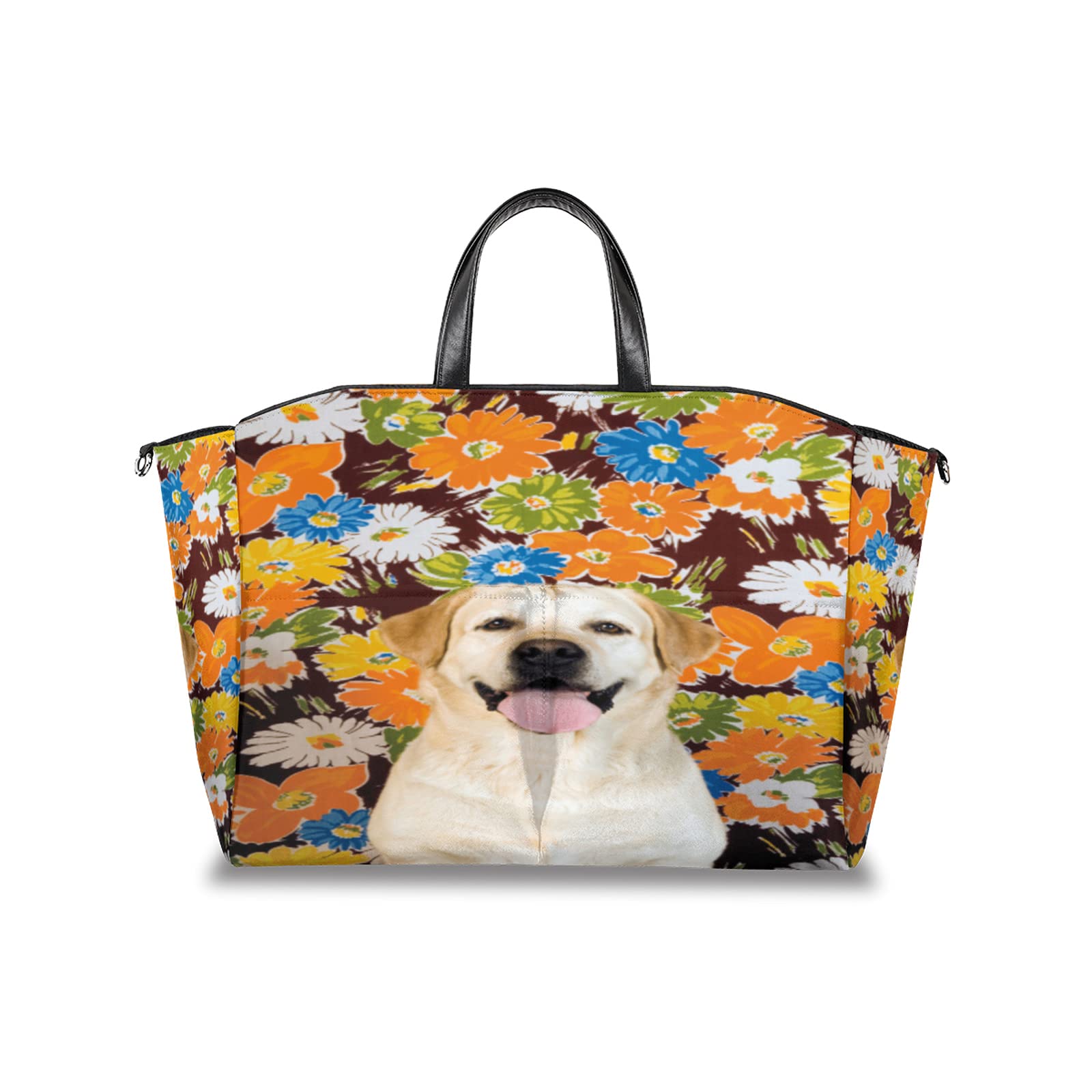 **Cute Dog & Daisy Print Waterproof Diaper Bag Tote - Multifunctional Baby Stroller Organizer for Moms, Travel & Everyday Use**