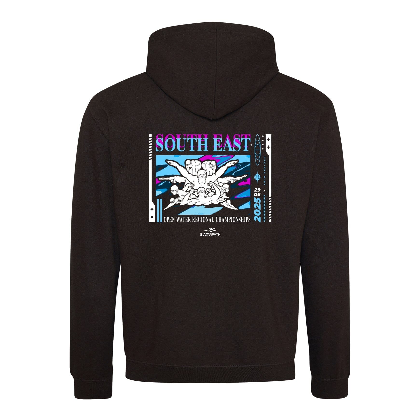 Swim England South East Open Water Regional Championships 2025 Hoodie - Jet Black & Sapphire Blue - Perfect for Swimming Events & Outdoor Activities