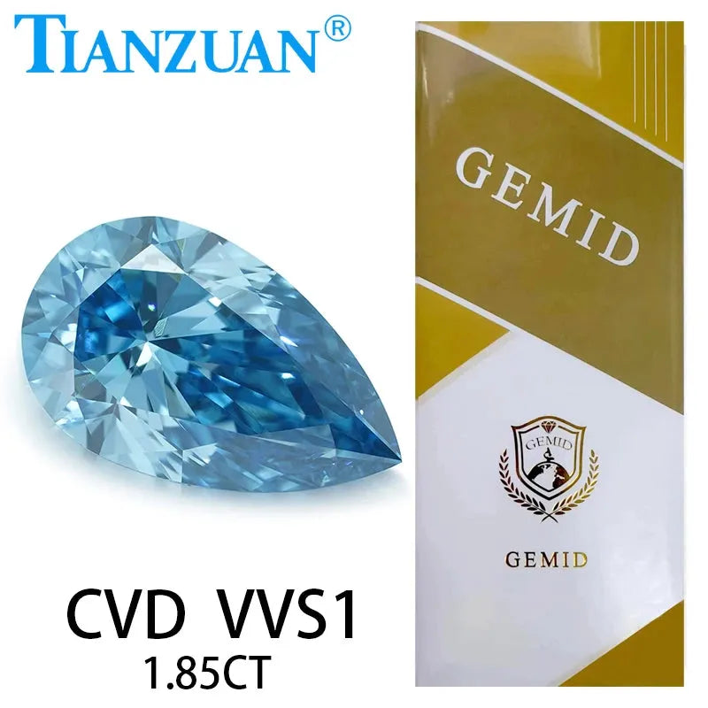 1ct VVS1 Lab Grown Diamond CVD Pear Fancy Vivid Blue Color 2EX Loose Gemstone Bead with GEMID Certified - Perfect for Engagement Rings, Wedding Bands & Fine Jewelry Making