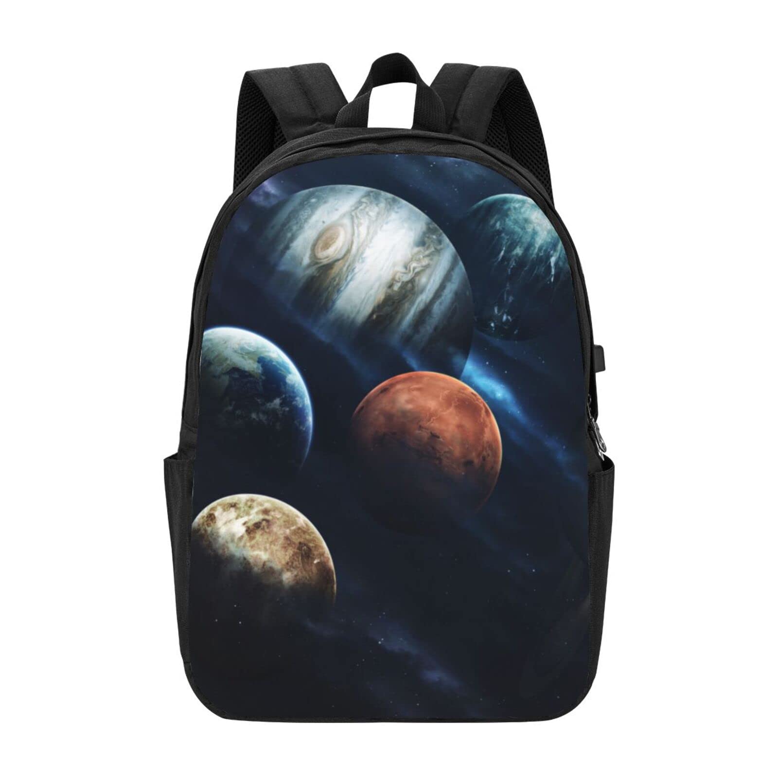 15.6 Inch Solar System Planets Laptop Backpack with USB Charging Port - Waterproof Travel Computer Bag for Work, College & School - Perfect Gift for Men & Women (Black) - Ideal for Commuting, Business Trips & Campus Life