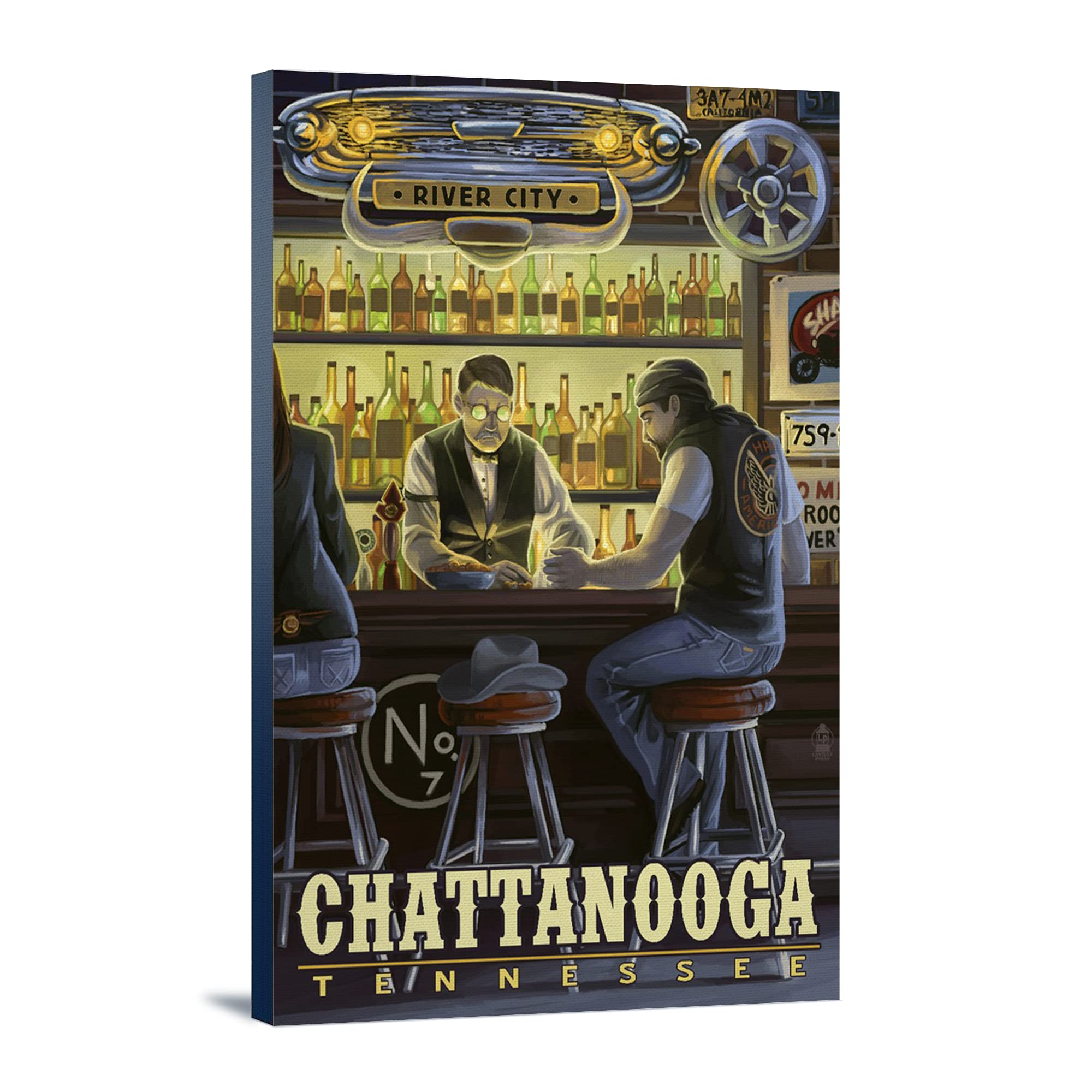Lantern Press Chattanooga Tennessee Saloon Scene Wall Art - 16x24 Wrapped Canvas Print for Living Room, Bedroom & Office Decor