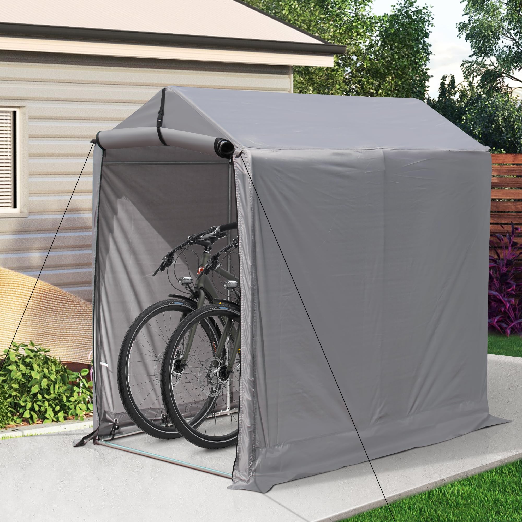 6x3ft Heavy Duty Outdoor Storage Shed - Waterproof Portable Shelter with Roll-Up Zipper Door for Bike, Lawn Mower & Garden Tools - Perfect for Backyard, Patio & Garage Organization