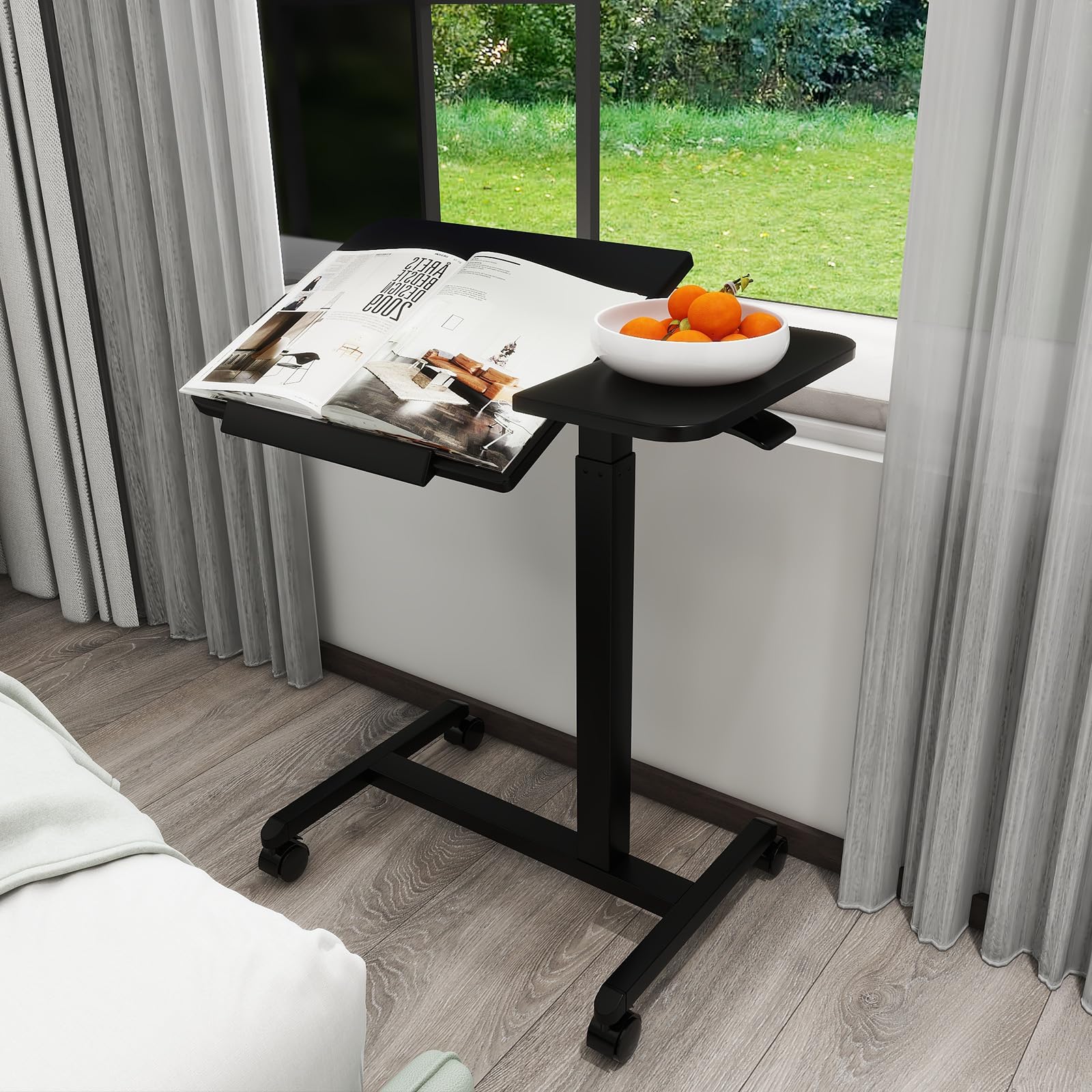 Adjustable Overbed Table with Wheels - Portable Rolling Laptop Desk for Bed, Sofa & Hospital Use - Mobile Computer Cart & Side Table for Home, Office & Patient Care