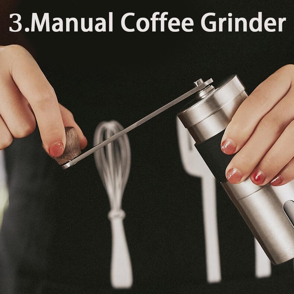 Premium Manual Coffee Grinder - Ceramic Burr Mill for Espresso & French Press | Adjustable Coarse to Fine Grind | Portable Stainless Steel Hand Crank Coffee Maker for Home, Travel & Camping | Includes Storage Pouch, Brush & Spoon | Perfect for Coffee Enthusiasts & Outdoor Adventures
