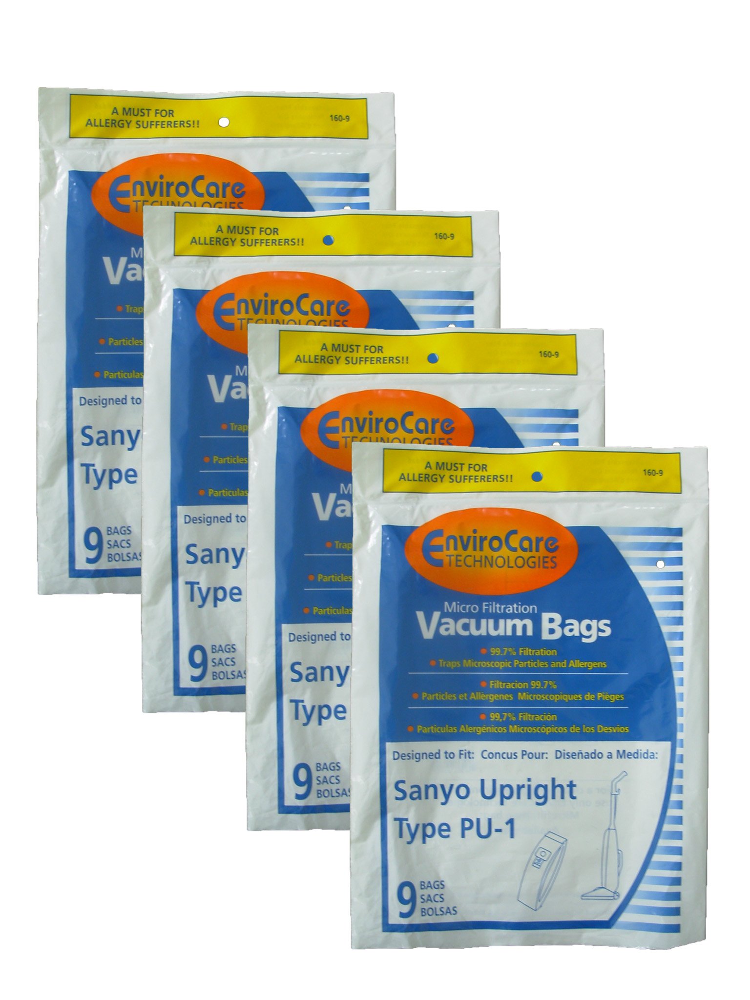 36 Sanyo Upright PU-1 Vacuum Bags with Closure - Compatible with Panasonic, Kenmore & LG Slimax Vacuum Cleaners (Models SC54A, SCA4, SCA41, SCA42, SCA4A, VU5545-65) - Perfect for Home Cleaning & Pet Hair Removal