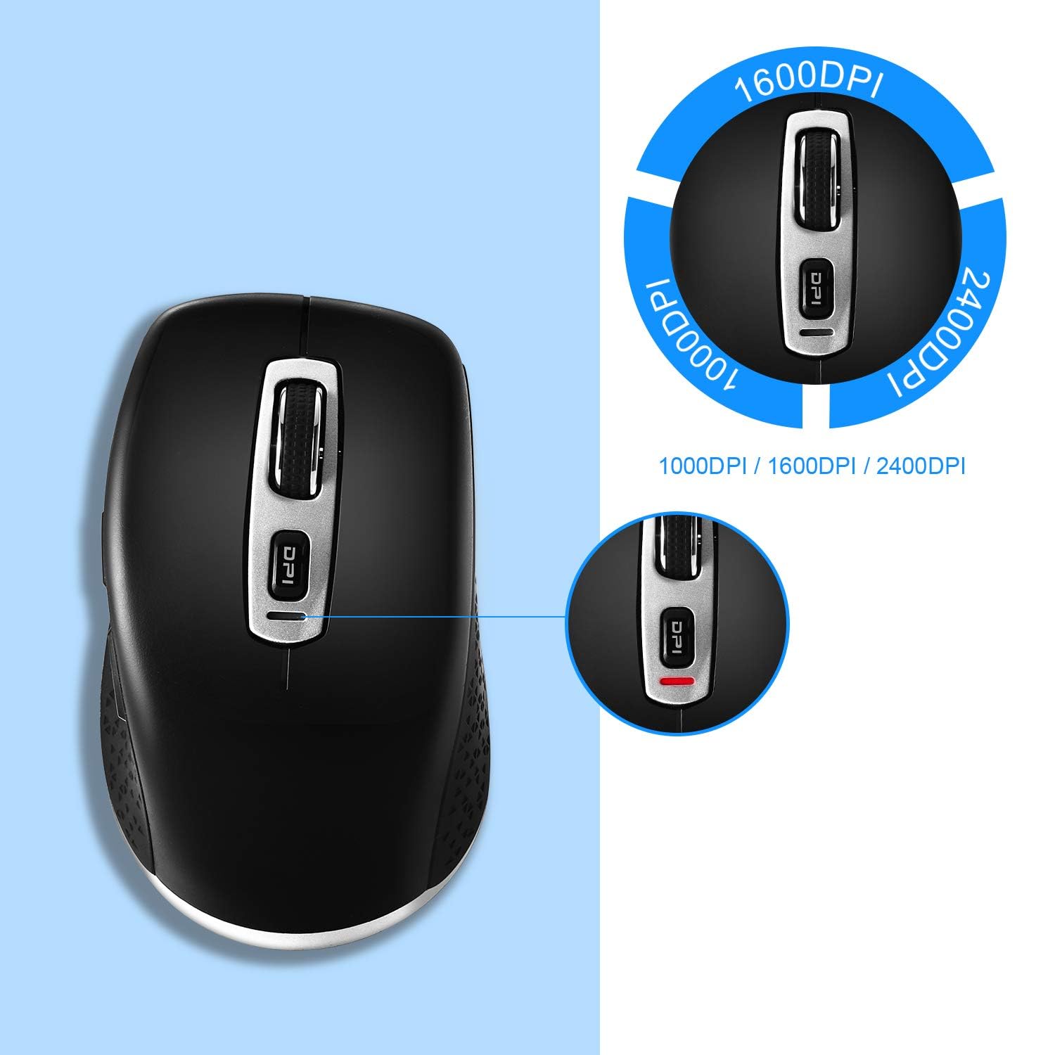 Cimetech Wireless Bluetooth Mouse - Slim Silent Optical Mouse with 2400 DPI, Dual Mode (BT4.0+2.4G) for Laptop, iPad, Mac - Black | Perfect for Office, Home & Travel Use