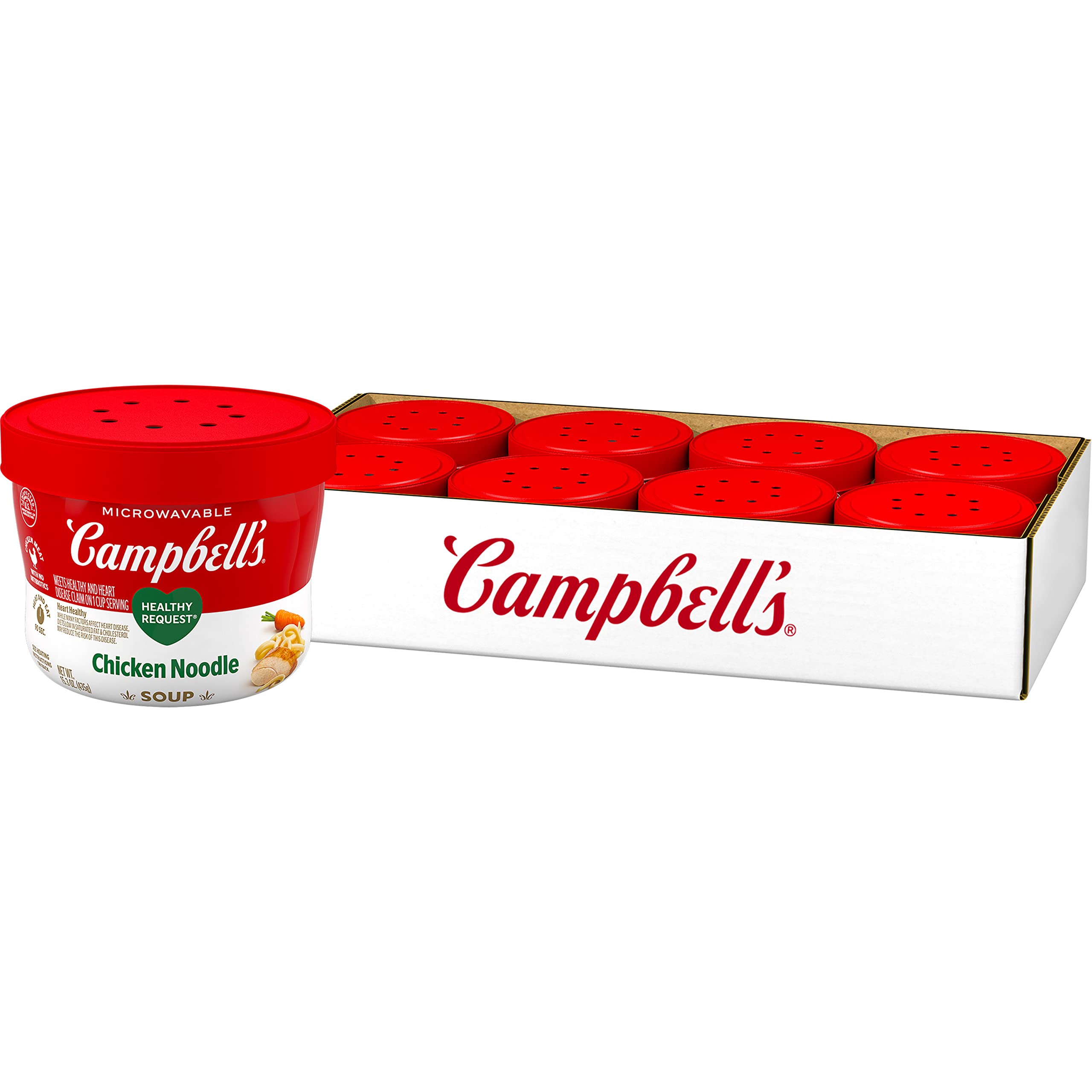 Campbell's Healthy Request Chicken Noodle Soup - 15.3 Oz Microwavable Bowls (Pack of 8) | Quick & Easy Meal Solution for Office Lunch, College Dorm, or Emergency Food Supply