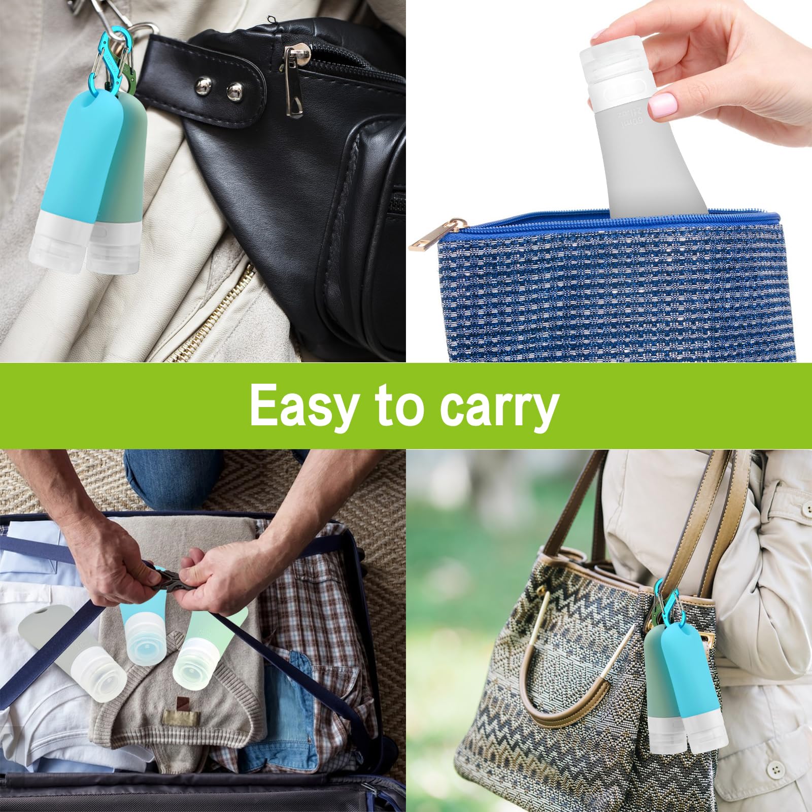 **Leak-Proof Silicone Travel Bottle Set (3PCS, 2 oz) - BPA-Free, Squeezable & Refillable Toiletry Containers for Shampoo, Lotion & Cosmetics | Perfect for Air Travel, Gym & Vacation**