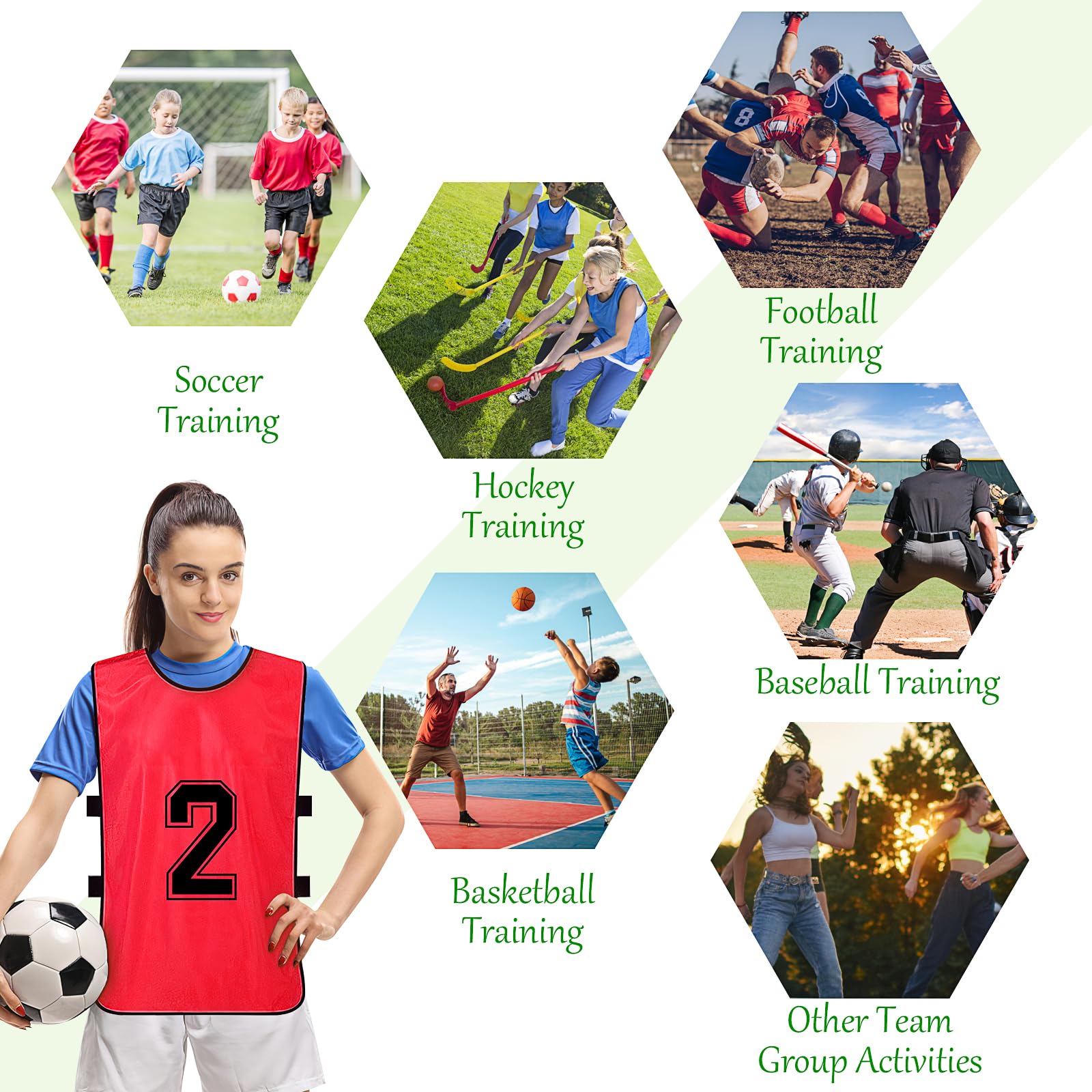 24-Pack Reversible Scrimmage Vests for Soccer, Basketball & Football - Numbered Training Bibs/Pinnies for Team Sports Practice and Gym Class