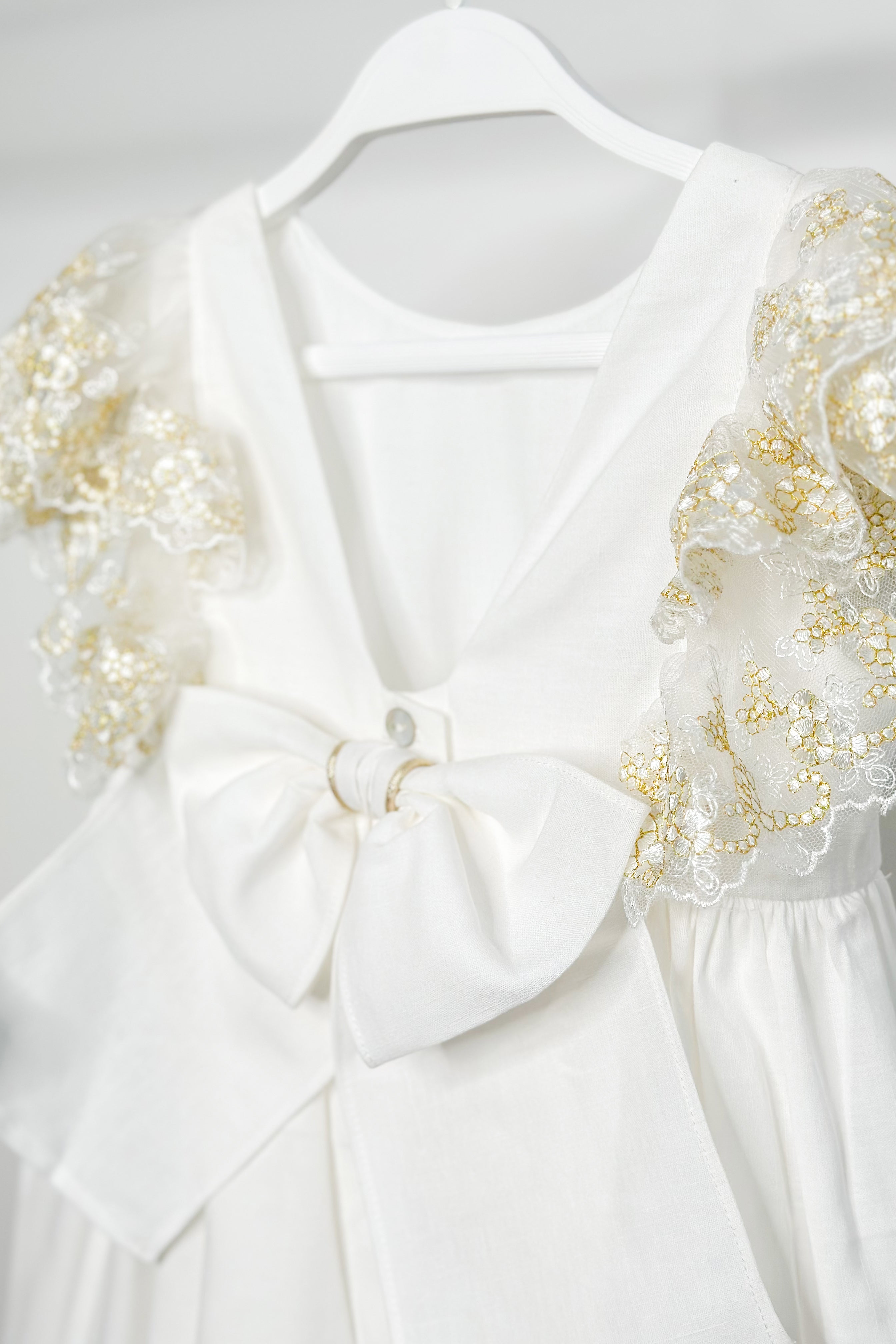 Elegant Ivory Gold Lace Sleeve Dress for Women - Perfect for Weddings, Parties & Special Occasions