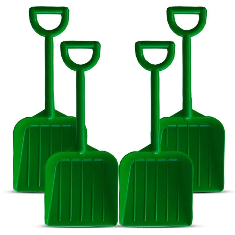 Back Bay 10” Plastic Sand Shovel Set - 4 Pack Kids Beach Toys for Sandbox & Outdoor Play | Durable Toddler Shovels Made in USA (Dark Green) | Perfect for Beach Trips, Backyard Sandpits & Summer Activities