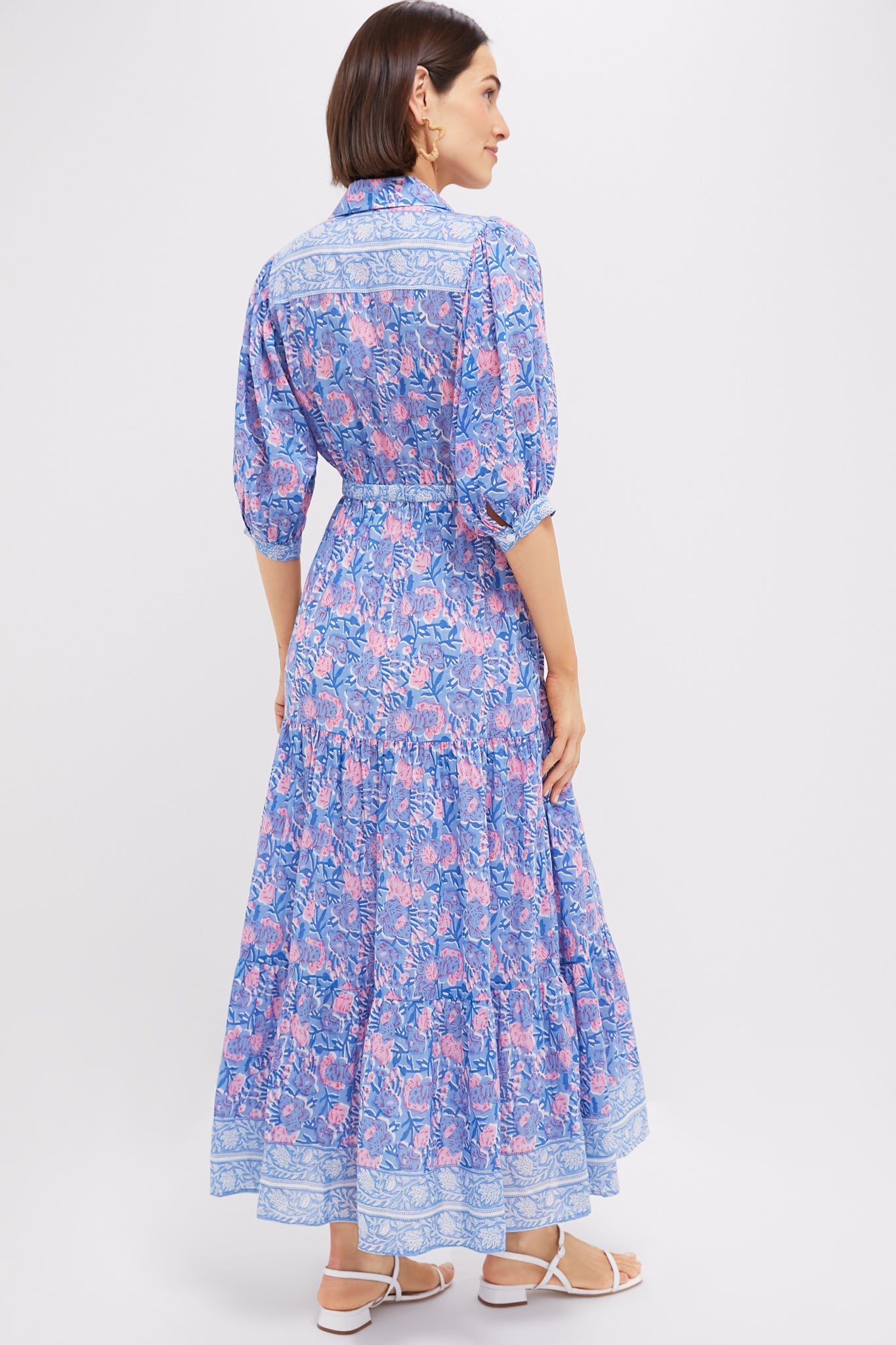 Blue and Pink Printed Blair Maxi Dress for Women - Flowy Summer Beach Dress, Boho Chic Party Outfit, Casual Daytime Wear