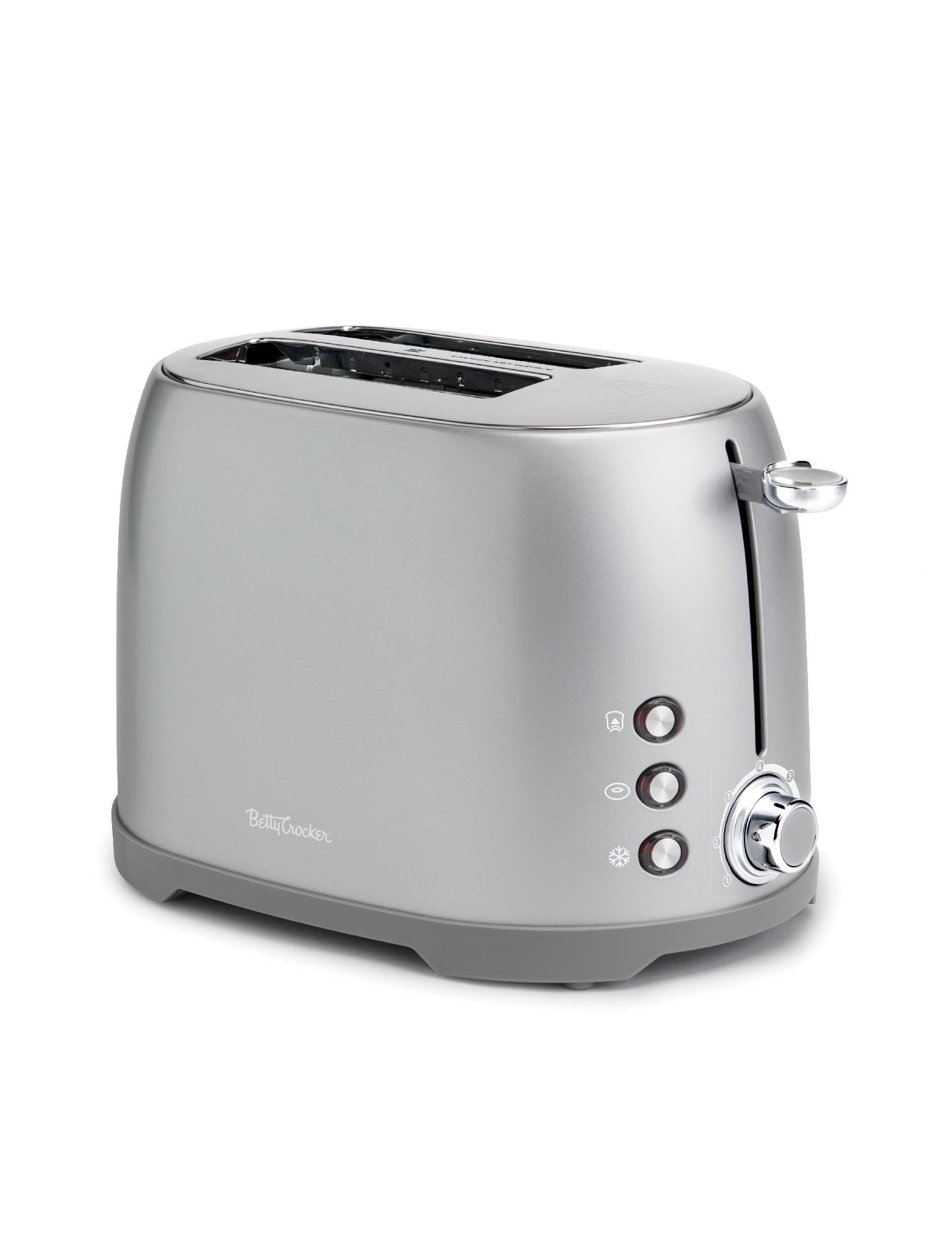 Betty Crocker 2-Slice Multi-Function Toaster with Extra Wide Slots - Perfect for Thick Bread, Bagels & Waffles - Adjustable Toast Shade Control & Slide-Out Crumb Tray - Silver - Ideal for Breakfast, Brunch & Quick Snacks at Home or Office