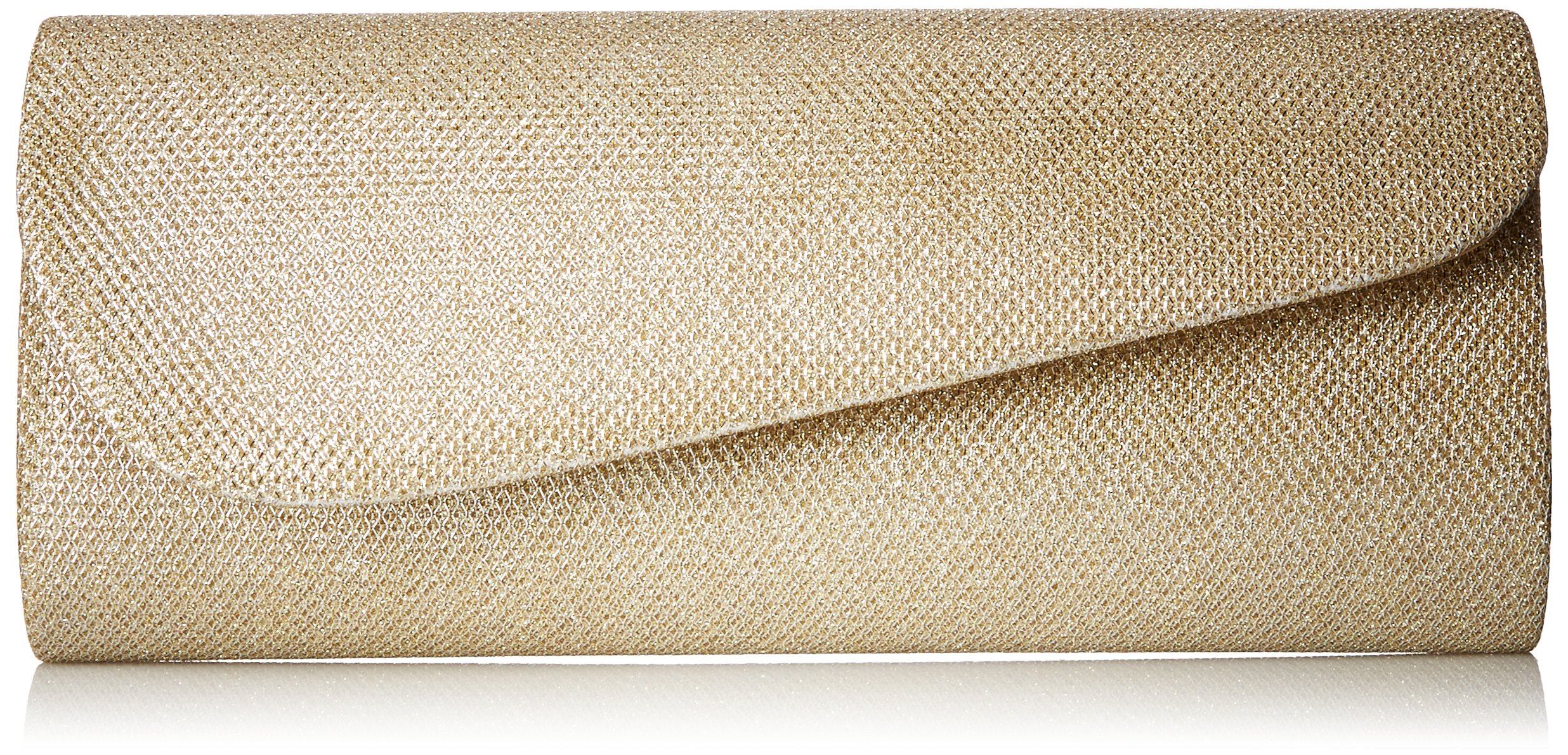 Damara Women's Glitter Oblique Flap Clutch Handbag in Gold - Perfect for Evening Parties, Weddings & Special Occasions