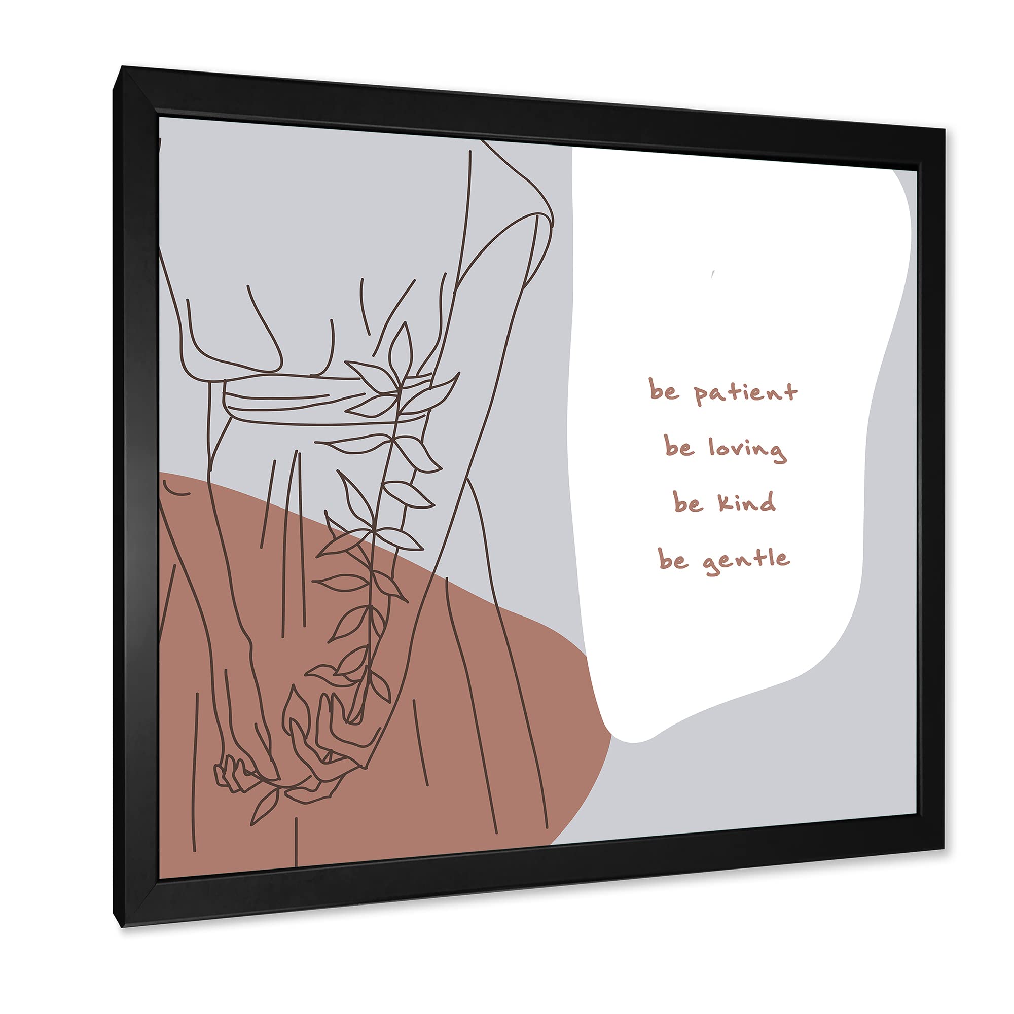 DesignQ Be Patient Be Kind Be Loving Modern Framed Wall Art - Inspirational Home Decor for Living Room, Bedroom & Office
