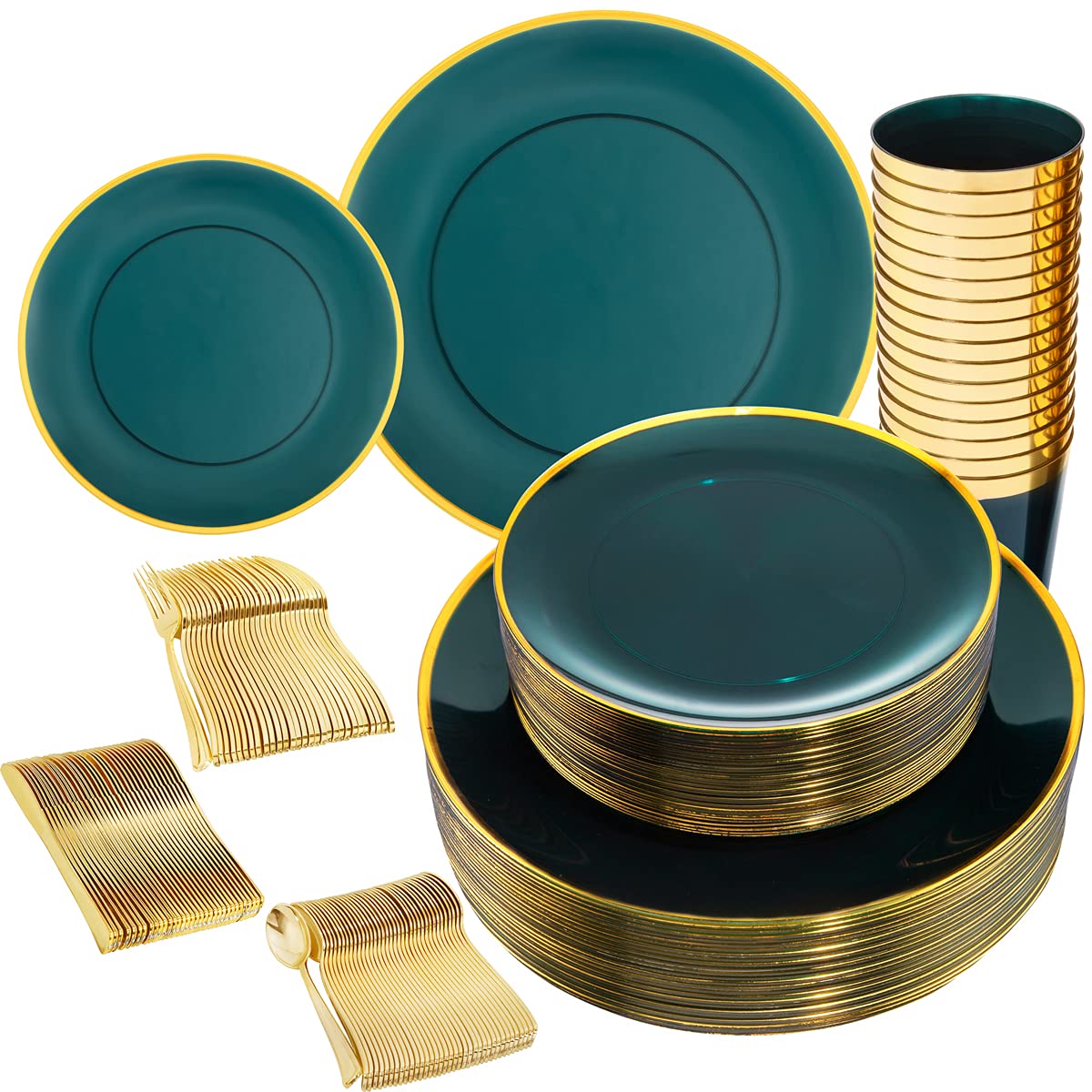 180 Pcs Clear Emerald Green Plastic Plates - Disposable Dinnerware Set for 30 Guests, Includes Plates, Bowls, Cups & Utensils - Perfect for St. Patrick's Day, Weddings, BBQs & Outdoor Parties