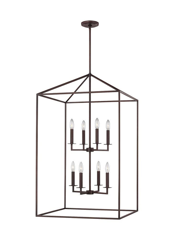 Generation Lighting 8-Light Perryton Pendant Light Fixture in Bronze (Model 5315008-710) - Modern Ceiling Chandelier with 60W Torpedo Bulbs for Foyer, Dining Room & Living Room Décor | Perfect for Farmhouse, Industrial & Contemporary Home Lighting