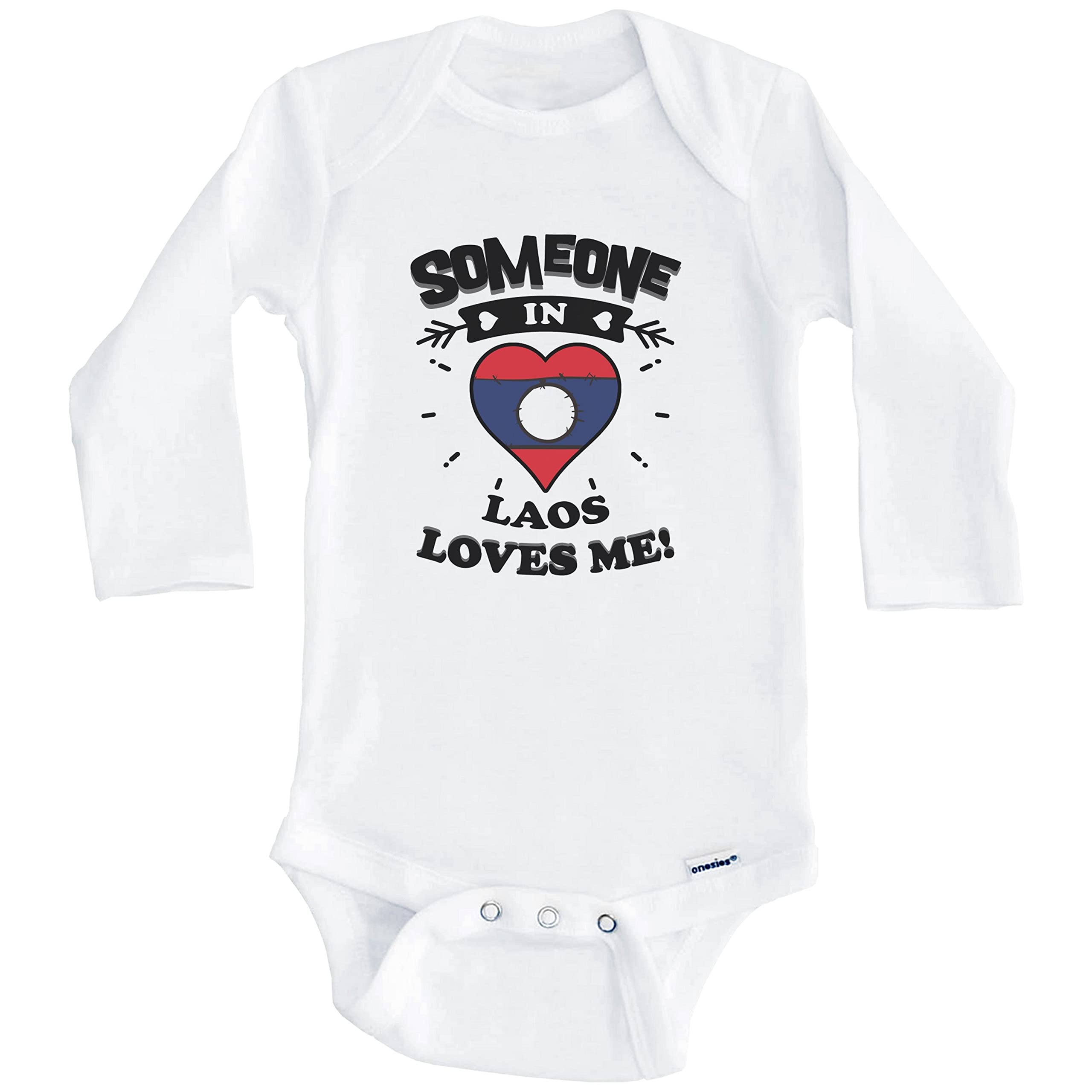 Someone in Laos Loves Me Laotian Heart One Piece Baby Bodysuit - Long Sleeve Cute Outfit for Newborns & Infants - Perfect for Family Photos, Holidays & Special Occasions