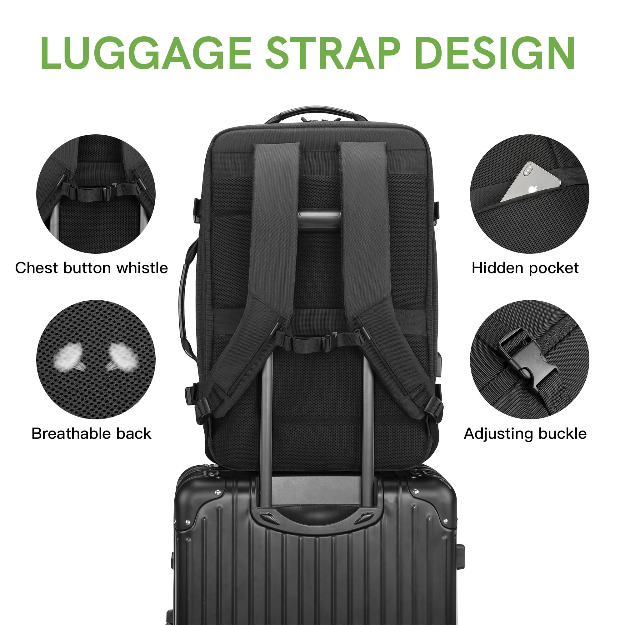 40L Flight Approved Carry On Backpack - Lightweight Travel Backpack for College, Business & Weekend Trips - Fits 17.3