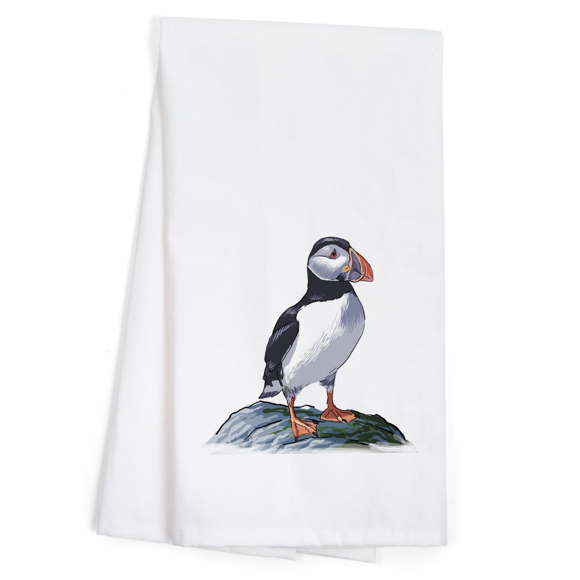 Lantern Press Puffin Print 100% Cotton Tea Towel - Decorative Kitchen Hand Towel for Home Decor | Perfect for Dish Drying, Gift Giving & Coastal Themed Decor