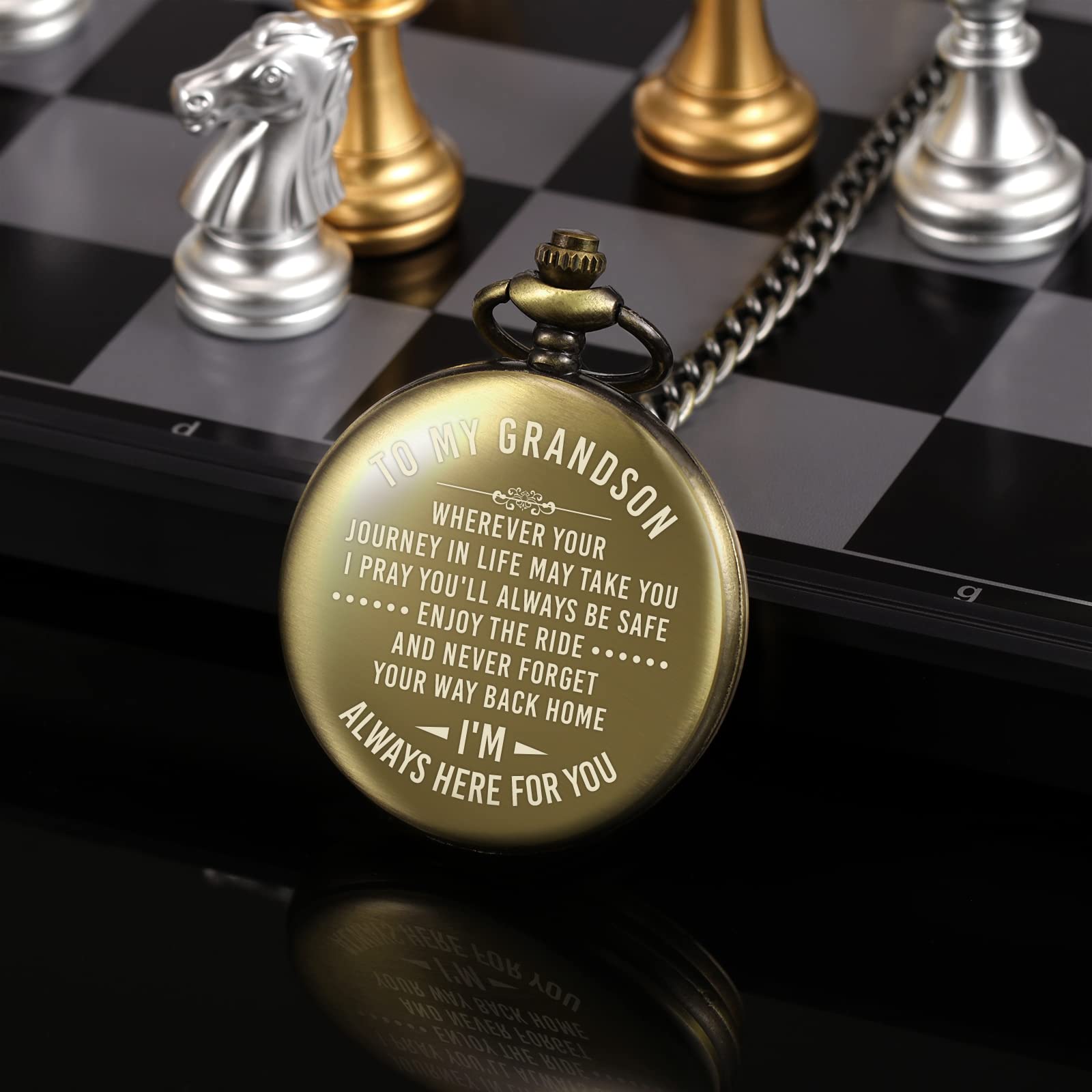 Engraved Men's Pocket Watch - Unique Birthday, Graduation Gift for Grandson, Him & Men | Personalized Keepsake from Grandpa & Grandma | Perfect for Formal Events, Weddings & Special Occasions