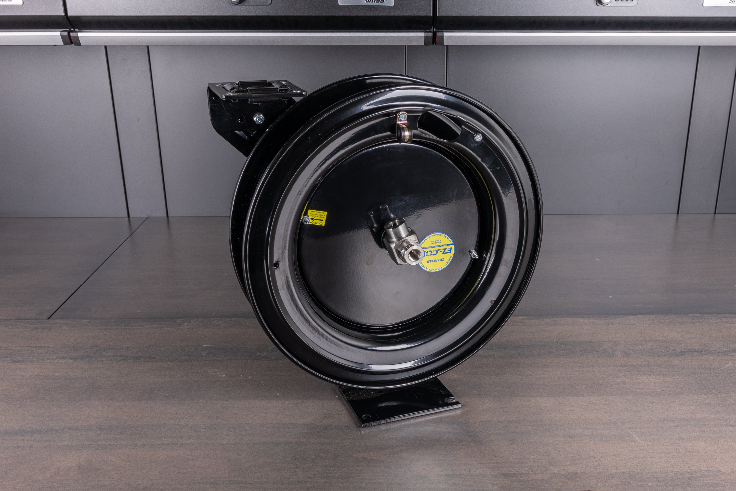 Premium Compressed Air Hose Reel Kit - Heavy Duty Gloss Black for Garage, Workshop & Industrial Use - Easy Installation & Tangle-Free Operation