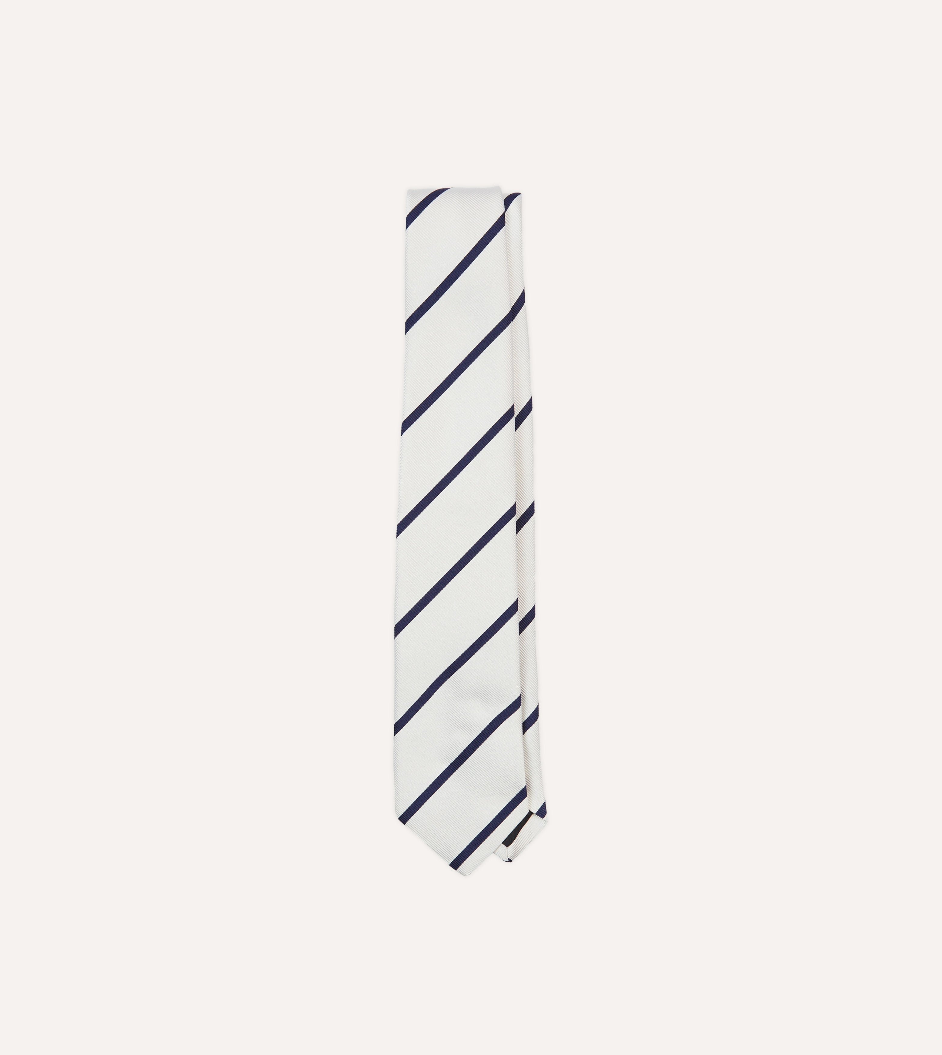 Premium White and Navy Striped Repp Silk Tipped Necktie - Elegant Business Attire & Formal Occasions