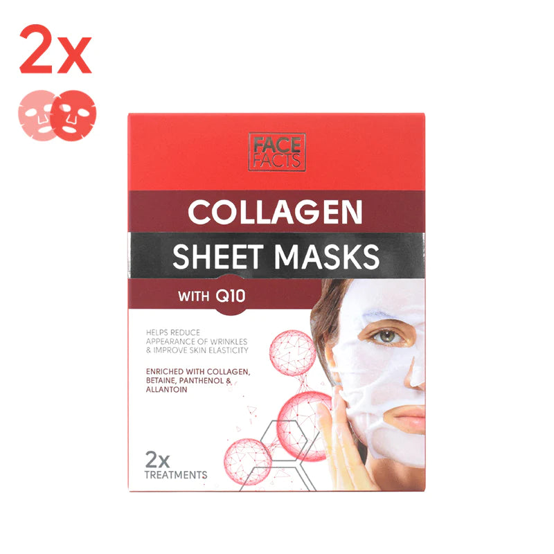 2-Pack Collagen & CoQ10 Sheet Mask for Anti-Aging & Skin Hydration - Perfect for Nighttime Skincare Routine & Spa Day at Home