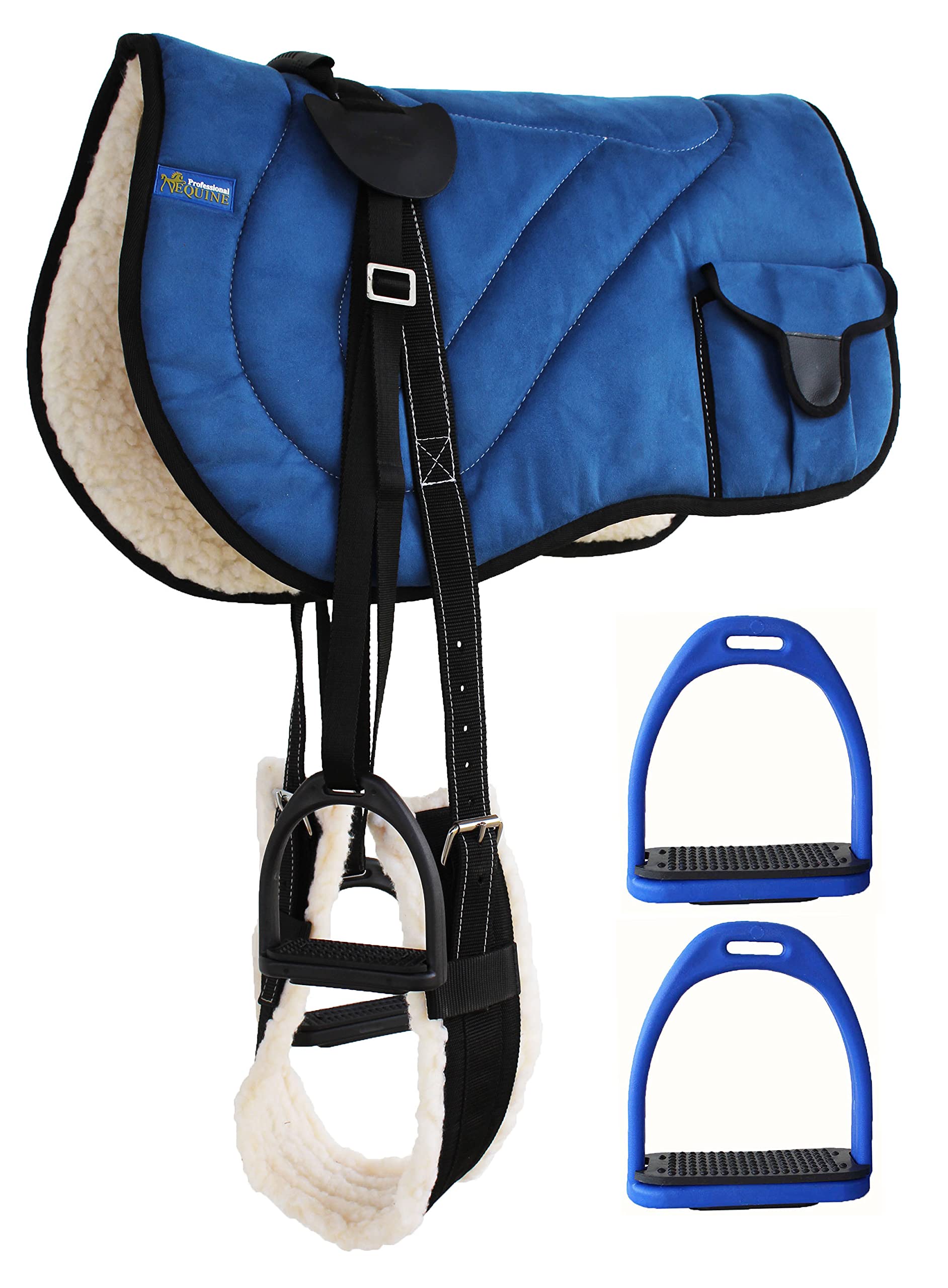 Premium Fleece Padded Horse Saddle Pad - Adjustable Bareback Trail Riding Pad with Pocket & Stirrups | Comfortable Equestrian Gear for Western, English & Trail Riding