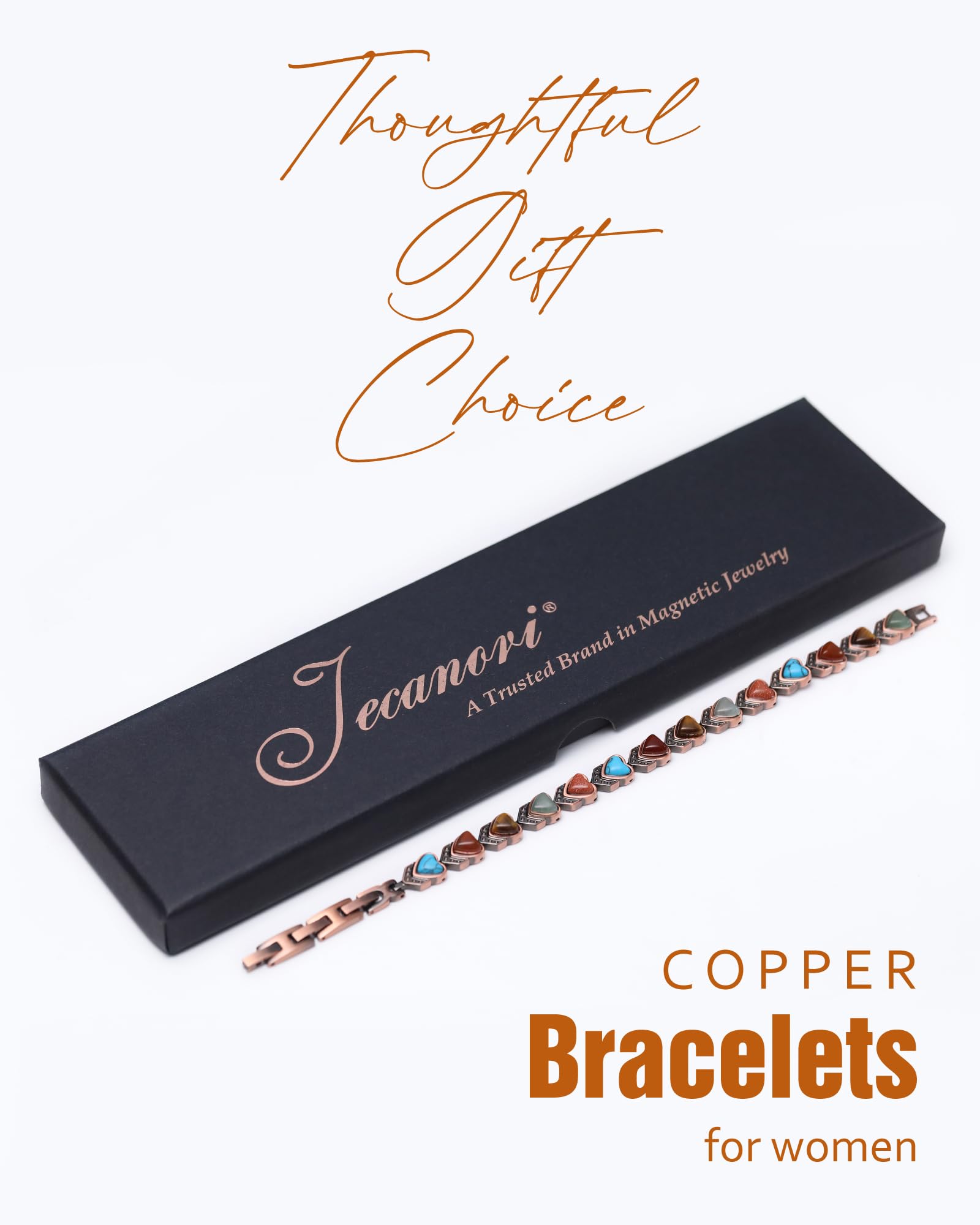 Jecanori Copper Magnetic Bracelets for Women - 3800 Gauss Ultra Strength Magnets with Adjustable Sizing Tool | Pain Relief & Wellness Jewelry for Arthritis, Circulation & Everyday Wear