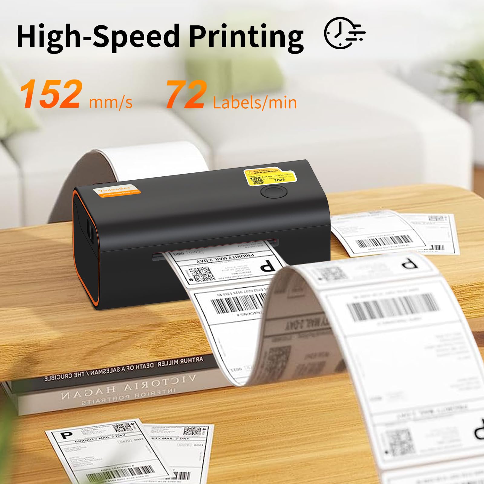 Yinleader 4x6 Thermal Bluetooth Shipping Label Printer - Compatible with Windows, Mac, ChromeOS, iOS, Android - Works with Amazon, eBay, UPS, USPS, FedEx, Shopify - Perfect for E-commerce, Small Business & Home Office Shipping (Black)