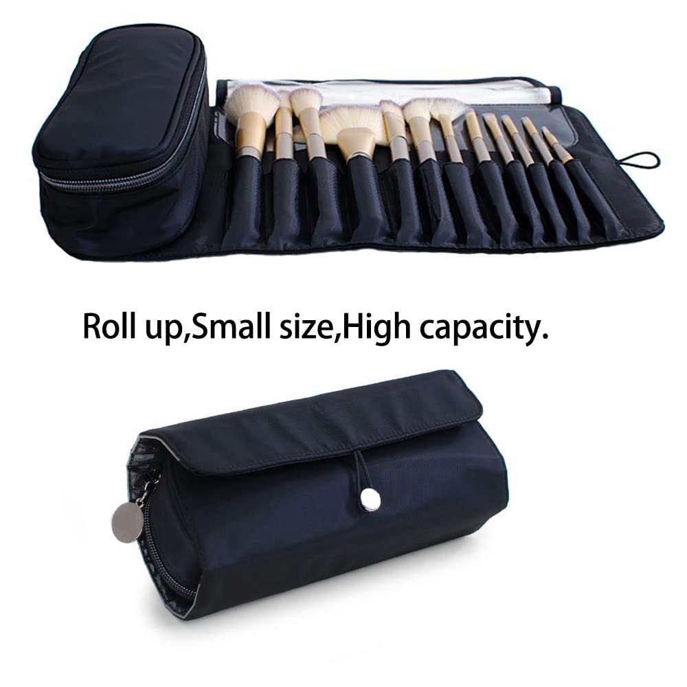 Portable Makeup Brush Organizer Bag - Waterproof Cosmetic Travel Case with Zipper - Foldable Multi-Functional Brush Holder for Makeup Artists & Travel (Perfect for On-the-Go Touch Ups & Professional Kit Organization)