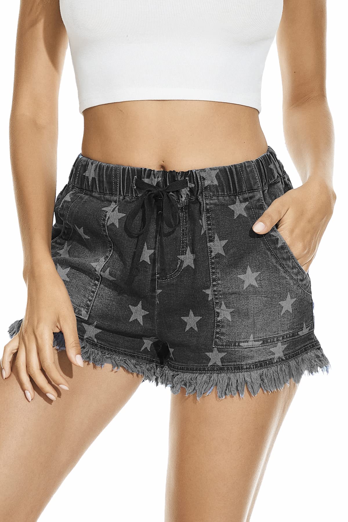 GOLDPKF Women's Denim Shorts - High Waist Stretchy Ripped Distressed Jean Shorts for Summer | Casual Outfits, Beach Wear & Street Style Fashion