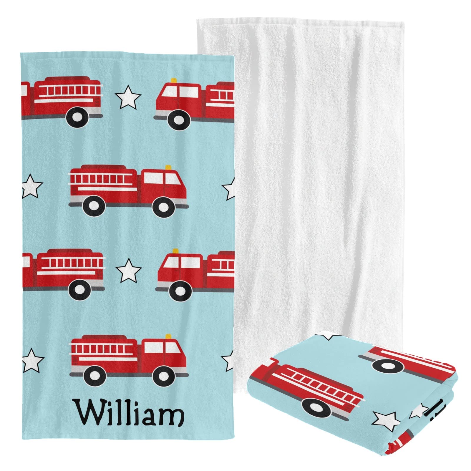 Custom Personalized Beach Towel - Soft Quick-Dry Bath Towel Blanket for Swimming, Sunbathing - Kids, Men, Women - Fire Truck Design for Pool, Beach, Gym Use