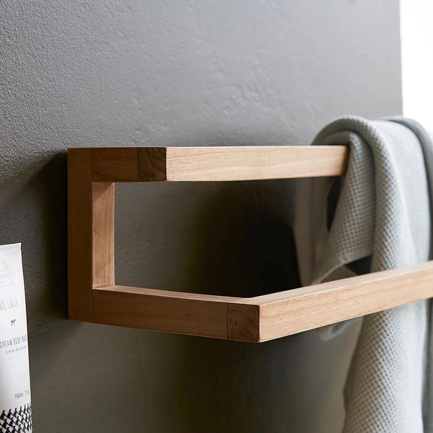 WOODVUE Solid Wood Bathroom Towel Rack - Rustic Brown Wall-Mounted Towel Holder & Yoga Mat Organizer | Space-Saving Bathroom Decor for Small Spaces, Spa, Yoga Studio & Home
