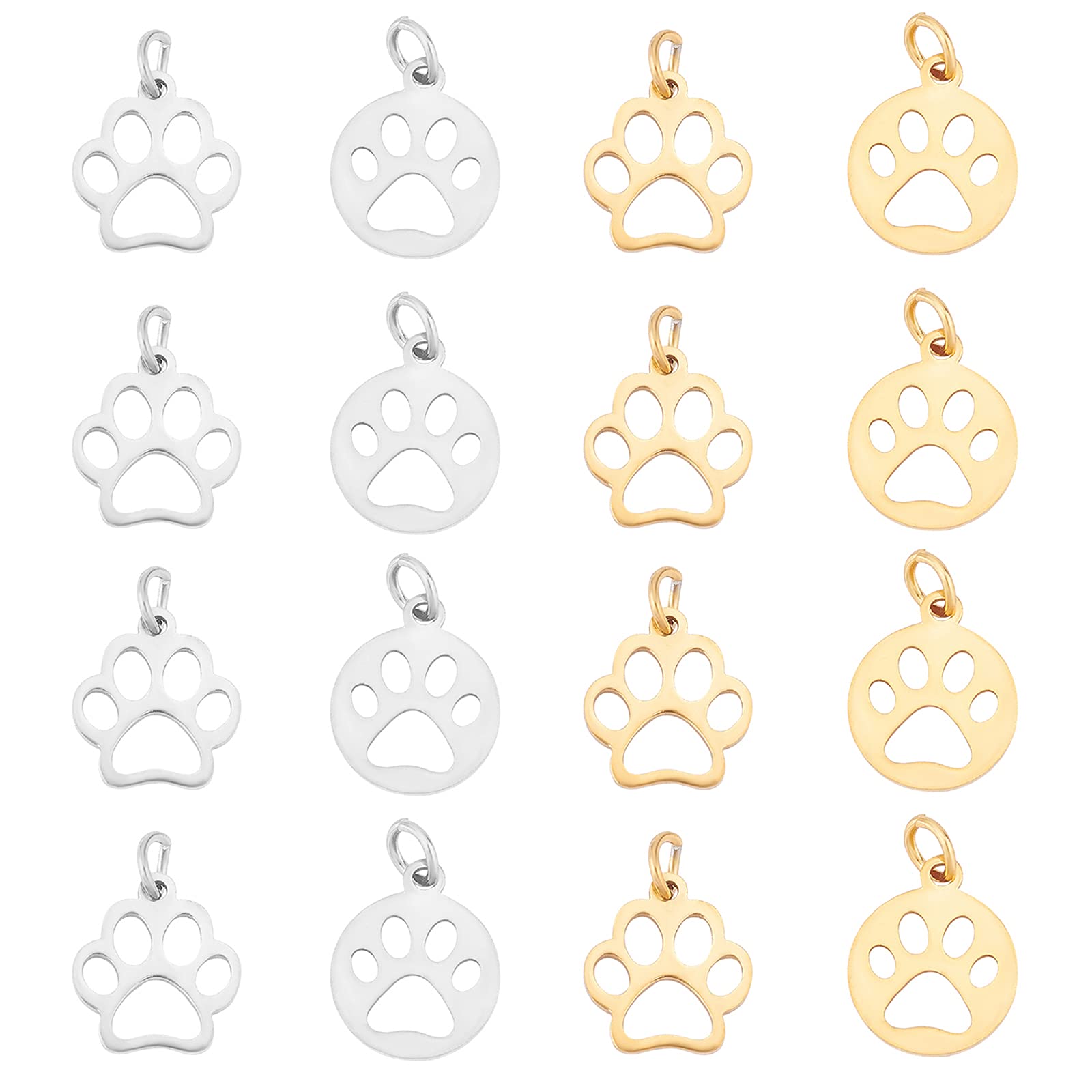 UNICRAFTALE Gold & Silver Dog Paw Print Charms - Stainless Steel Jewelry Making Supplies for DIY Bracelets, Necklaces & Keychains - Perfect for Pet Lovers and Craft Enthusiasts