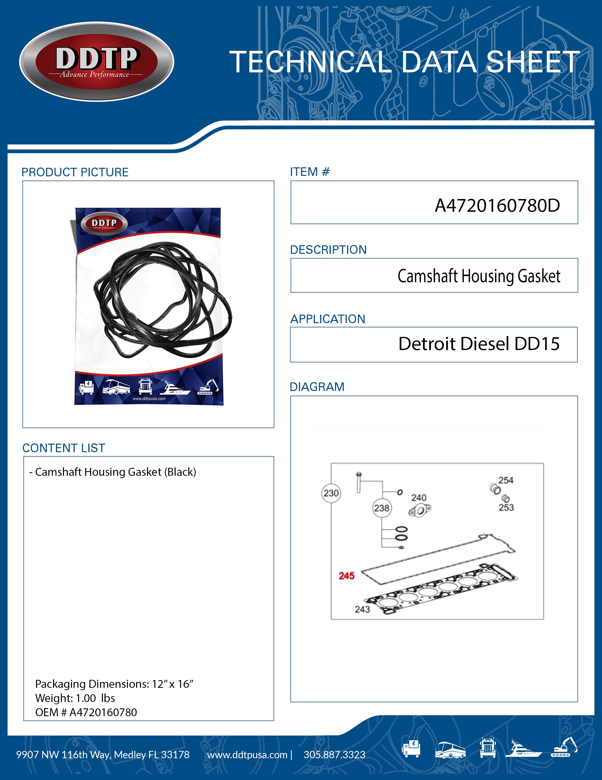 DD15 Cam Housing Gasket (A4720160780) - Heavy Duty Diesel Engine Replacement Part for Freightliner, Western Star Trucks - Perfect for Engine Repairs & Maintenance