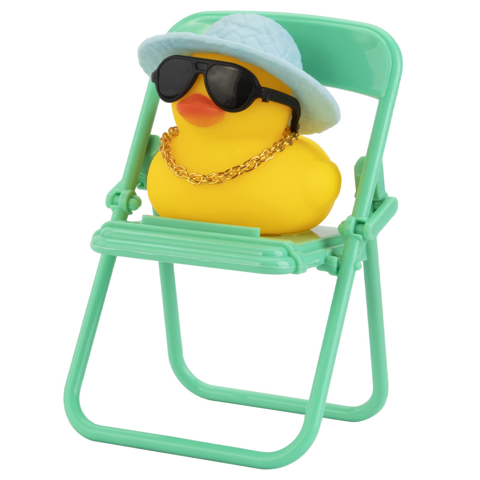 Wonuu Rubber Duck Car Dashboard Ornament - Cute Mini Duck Decor with Hat, Necklace, Sunglasses, Chair & Skateboard Accessories | Fun Car Interior Decoration for Dashboard, Gift Idea for Car Lovers & Duck Collectors