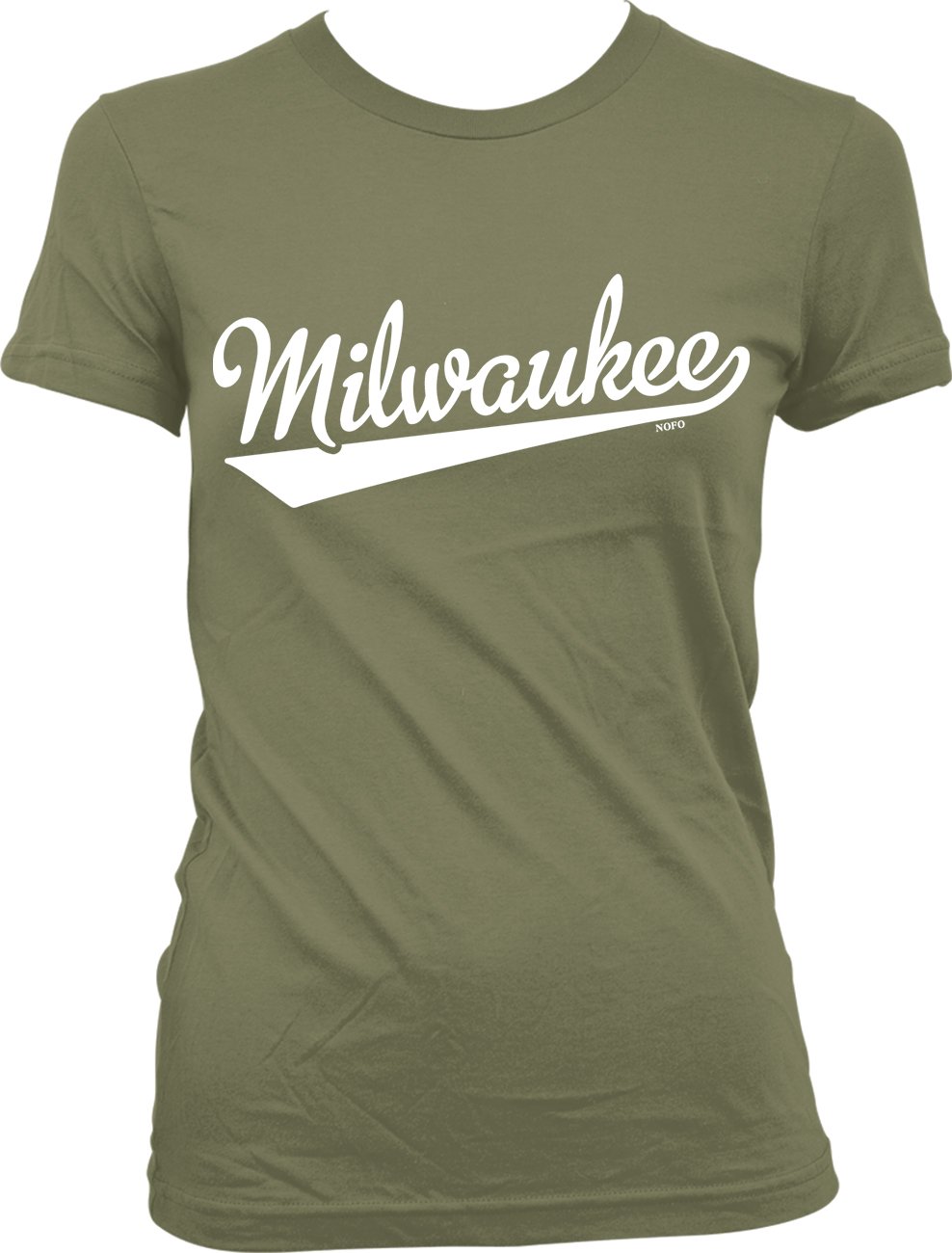 NOFO Clothing Co Milwaukee Script Baseball Font Juniors T-Shirt - Vintage Style Tee for Women & Girls - Perfect for Casual Wear, Sports Events & Street Fashion