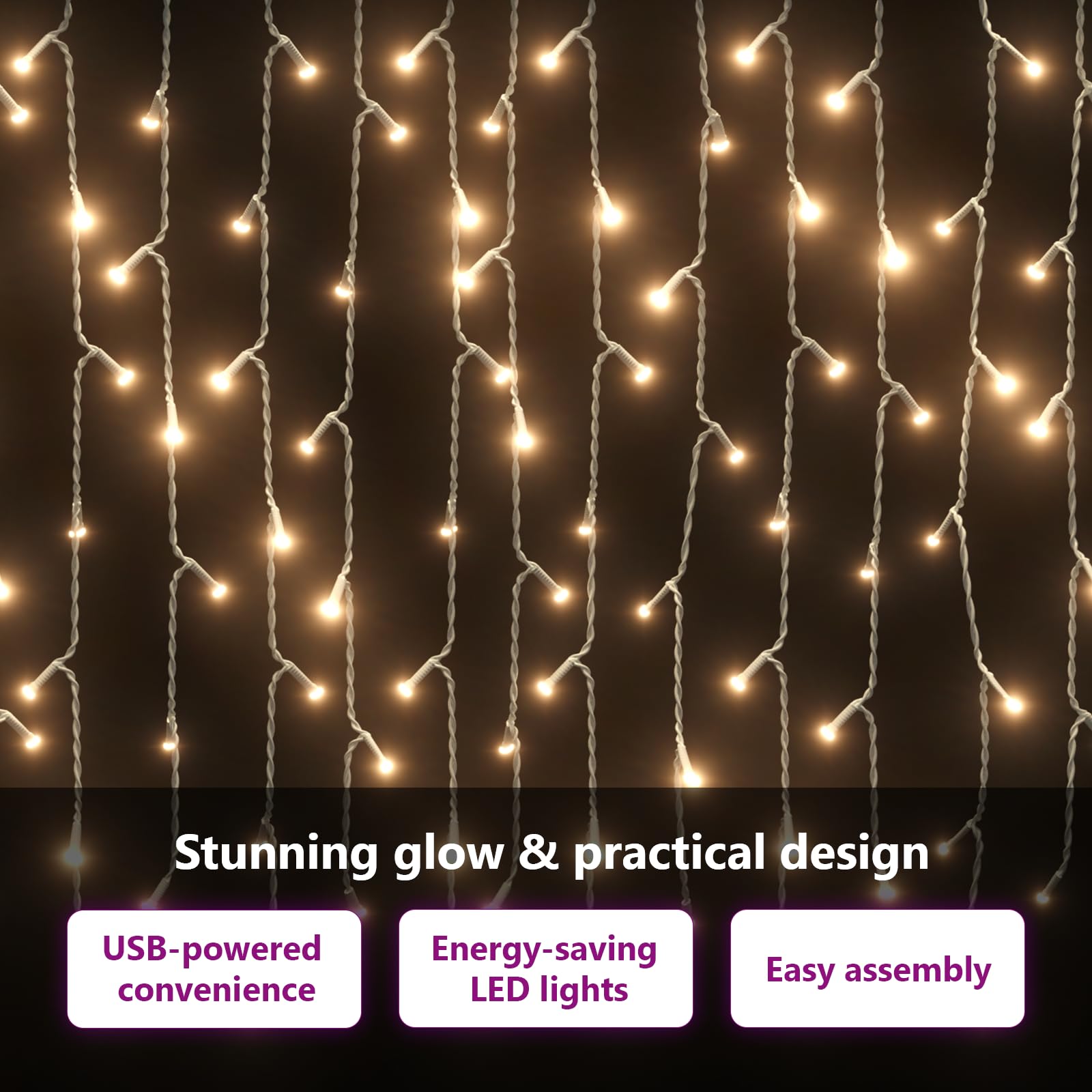 400 LED Icicle Lights 33 ft Warm White - 8 Modes Fairy String Lights for Christmas Wedding Party Decor - Indoor Outdoor Waterproof Holiday Lighting for Home Garden Patio Tree Decoration