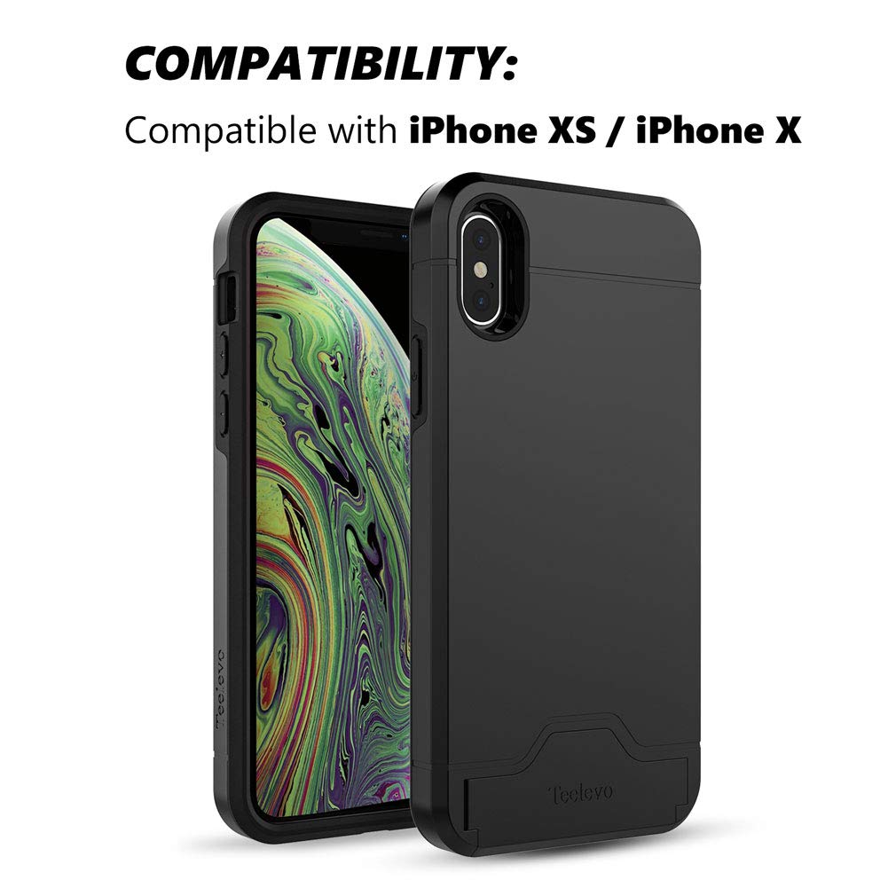 Teelevo iPhone Xs (2018) Wallet Case with Card Slots & Kickstand - Slim Dual Layer Protective Cover for iPhone Xs/X - Black - Perfect for Travel, Shopping & Everyday Use